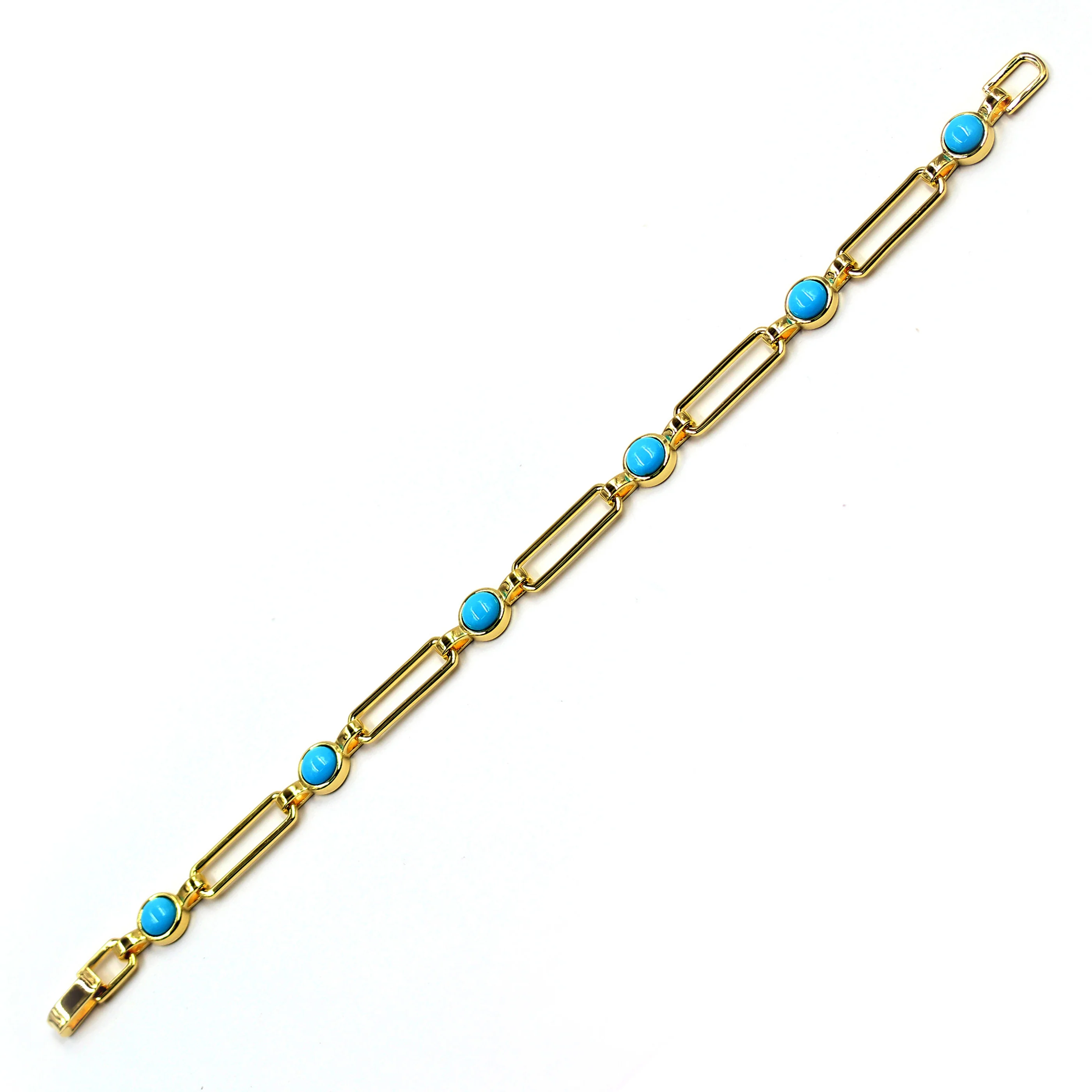 Sterling Silver 6mm Round Sleeping Beauty Turq Paperclip Link Station Bracelet - Image 4