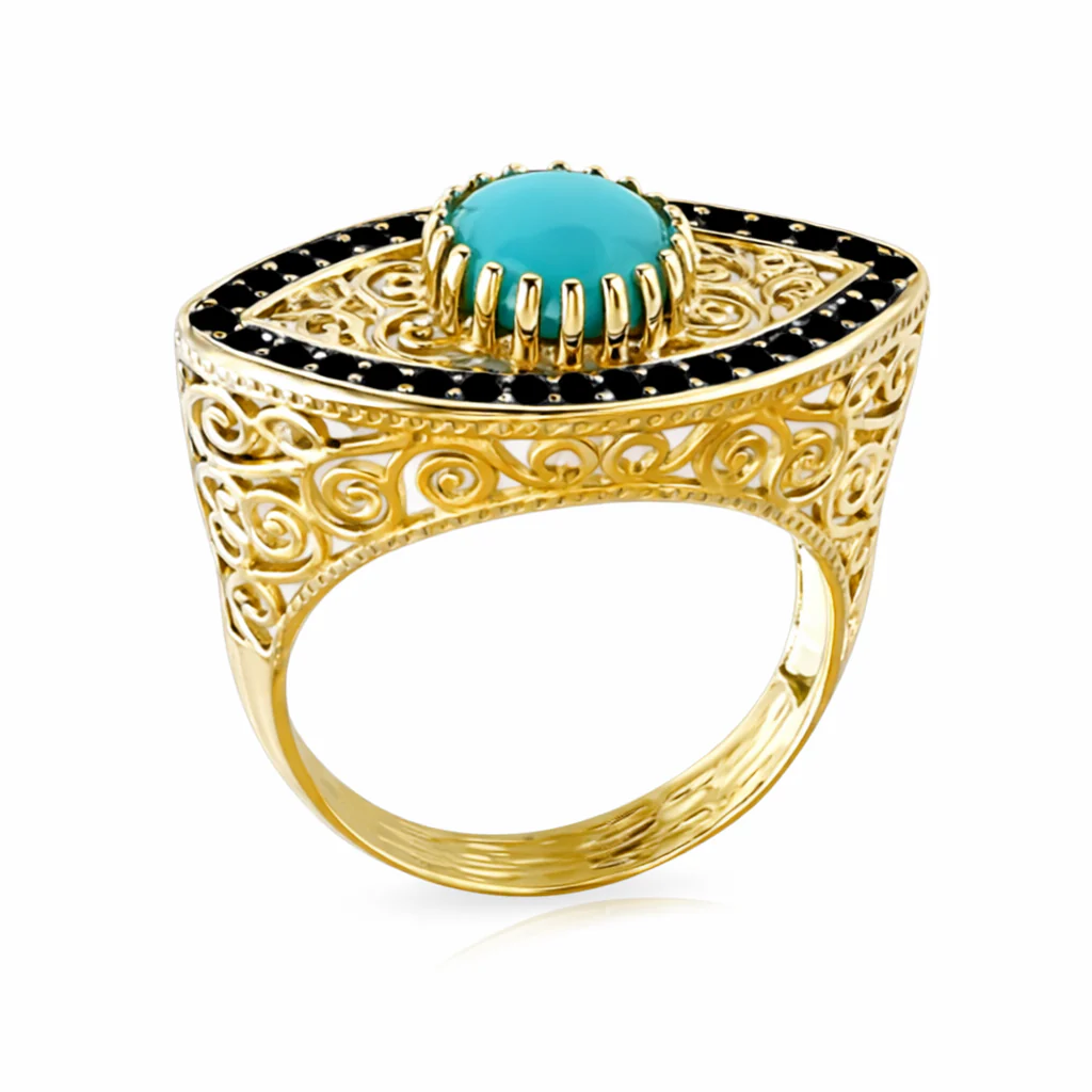 Sterling Silver 7mm Round Sleeping Beauty Turq Filigree Evil Eye Ring - Image 2