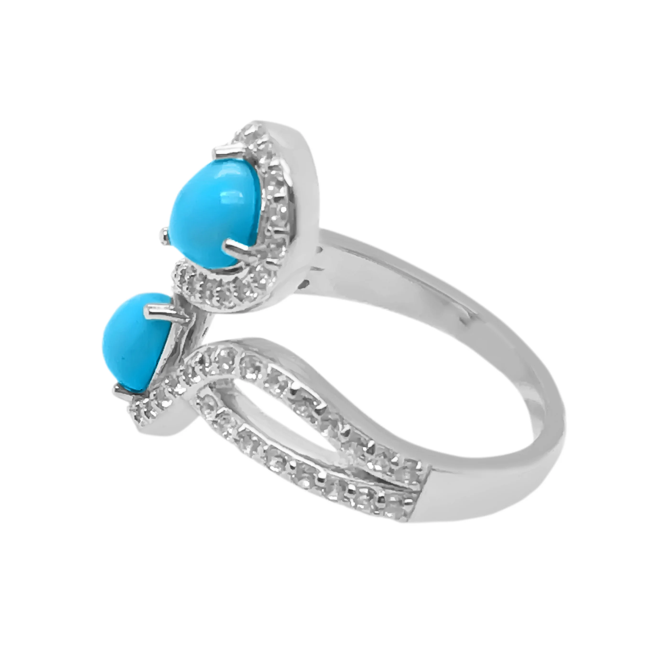 Sterling Silver 7x5mm Sleeping Beauty Turq & White Zircon Bypass-Style Ring - Image 4
