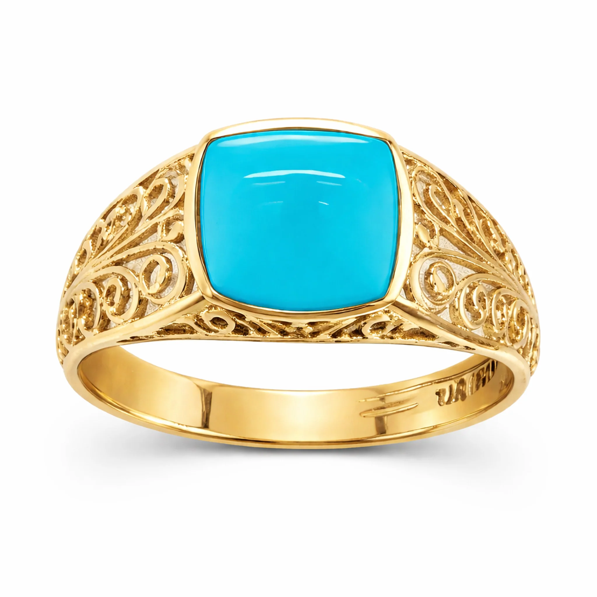 Sterling Silver 8mm Cushion Sleeping Beauty Turquoise Filigree Shank Ring - Image 2