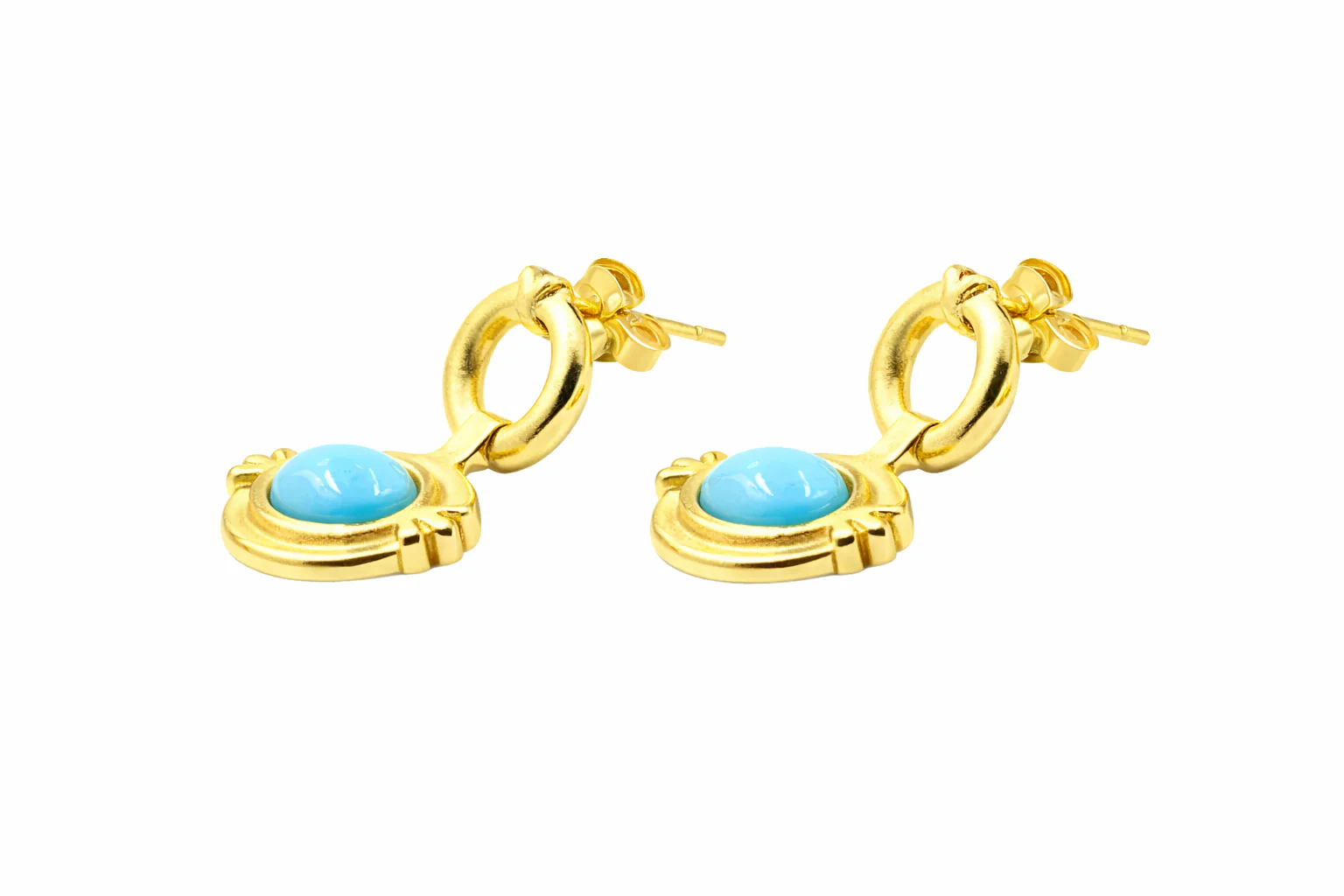 Sterling Silver 8x6mm Oval Sleeping Beauty Turq East-West Hoop Drop Earrings - Image 3