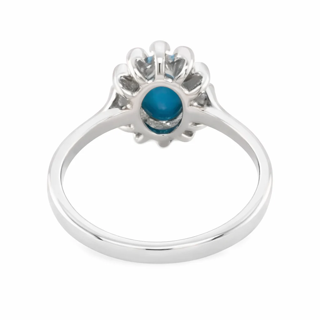 Sterling Silver 8x6mm Sleeping Beauty Turq Bezel-Set Gemstone Halo Ring - Image 6