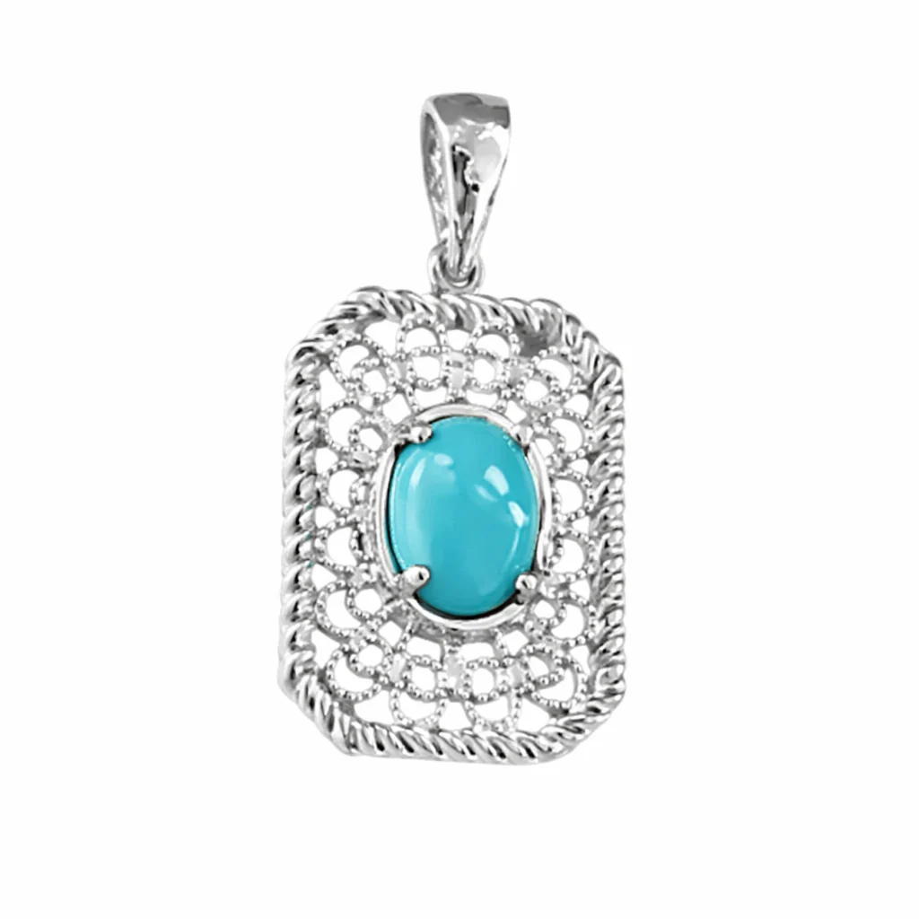 Sterling Silver 8x6mm Sleeping Beauty Turq Filigree Pendant with Chain - Image 2