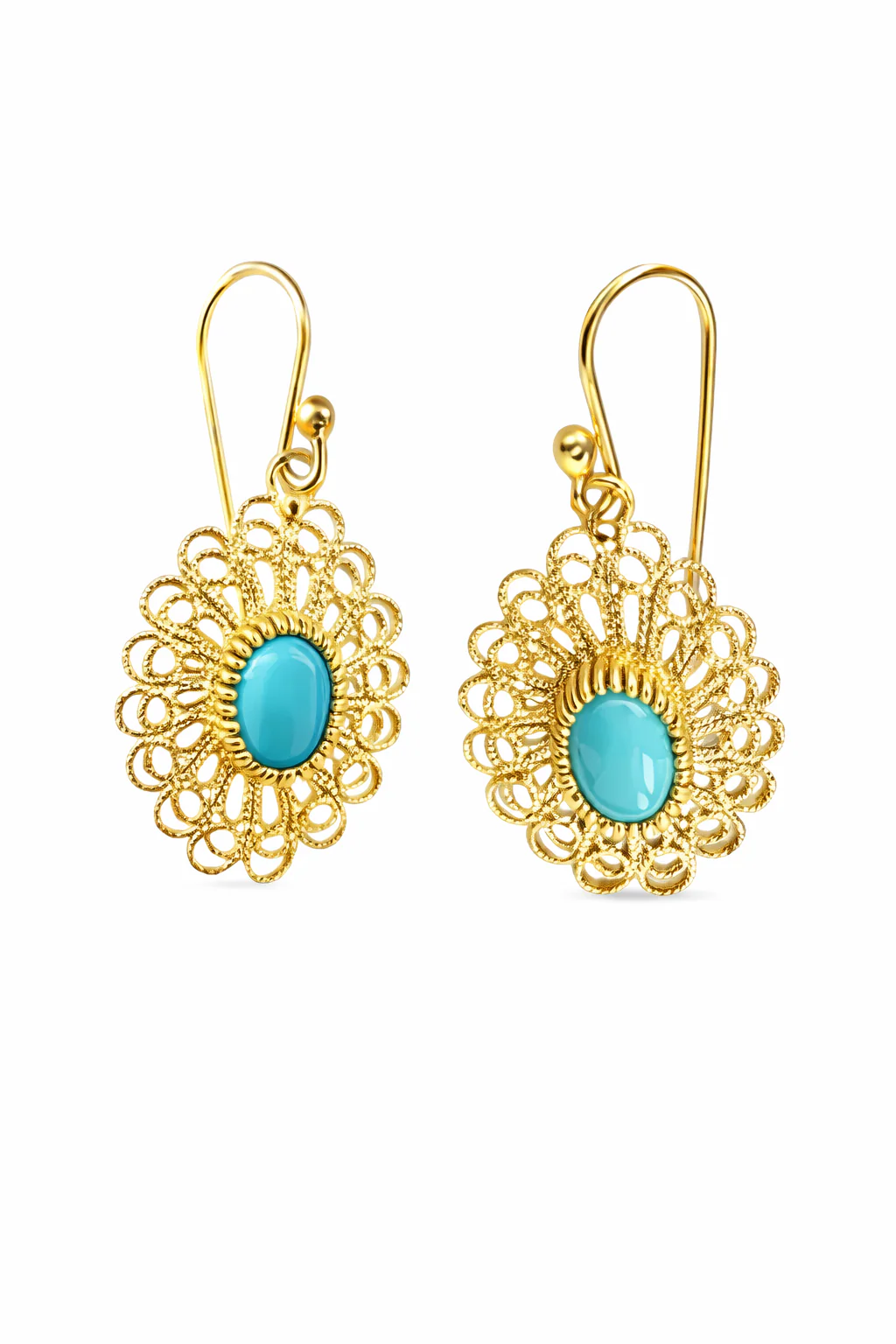Sterling Silver 8x6mm Sleeping Beauty Turquoise Filigree Oval Drop Earrings - Image 2