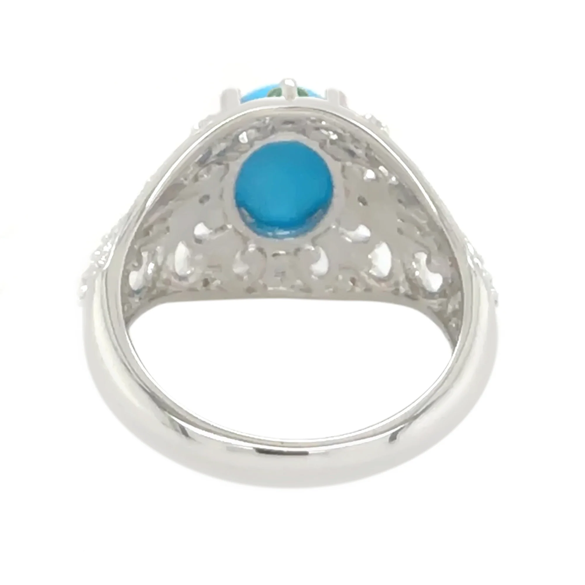 Sterling Silver 9x7mm Sleeping Beauty Turq & Exotic Gem Accent Filigree Ring - Image 5