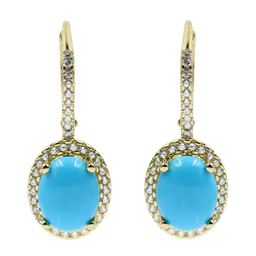 Sterling Silver 9x7mm Sleeping Beauty Turq & White Zircon Drop Earrings - Image 2