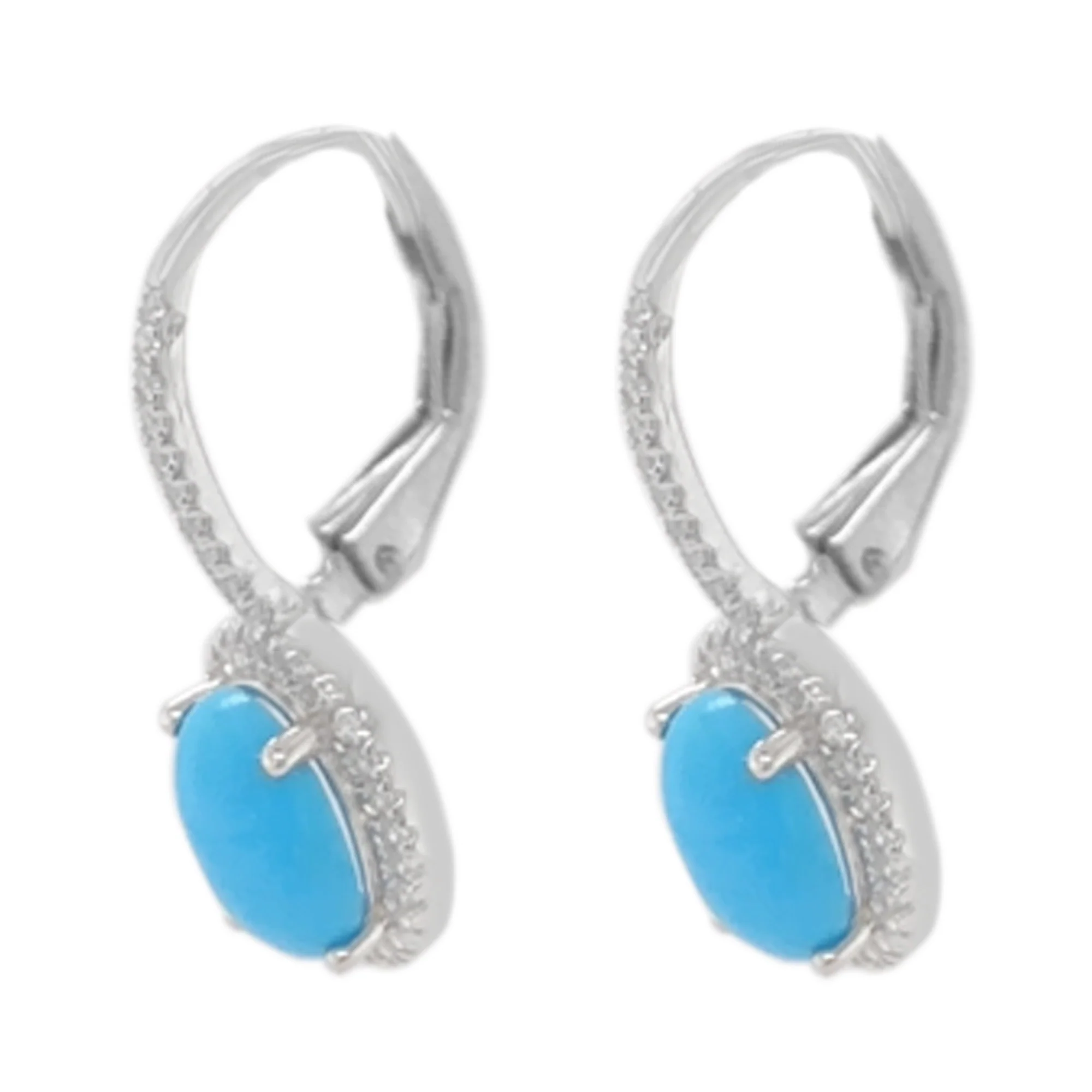 Sterling Silver 9x7mm Sleeping Beauty Turq & White Zircon Drop Earrings - Image 3