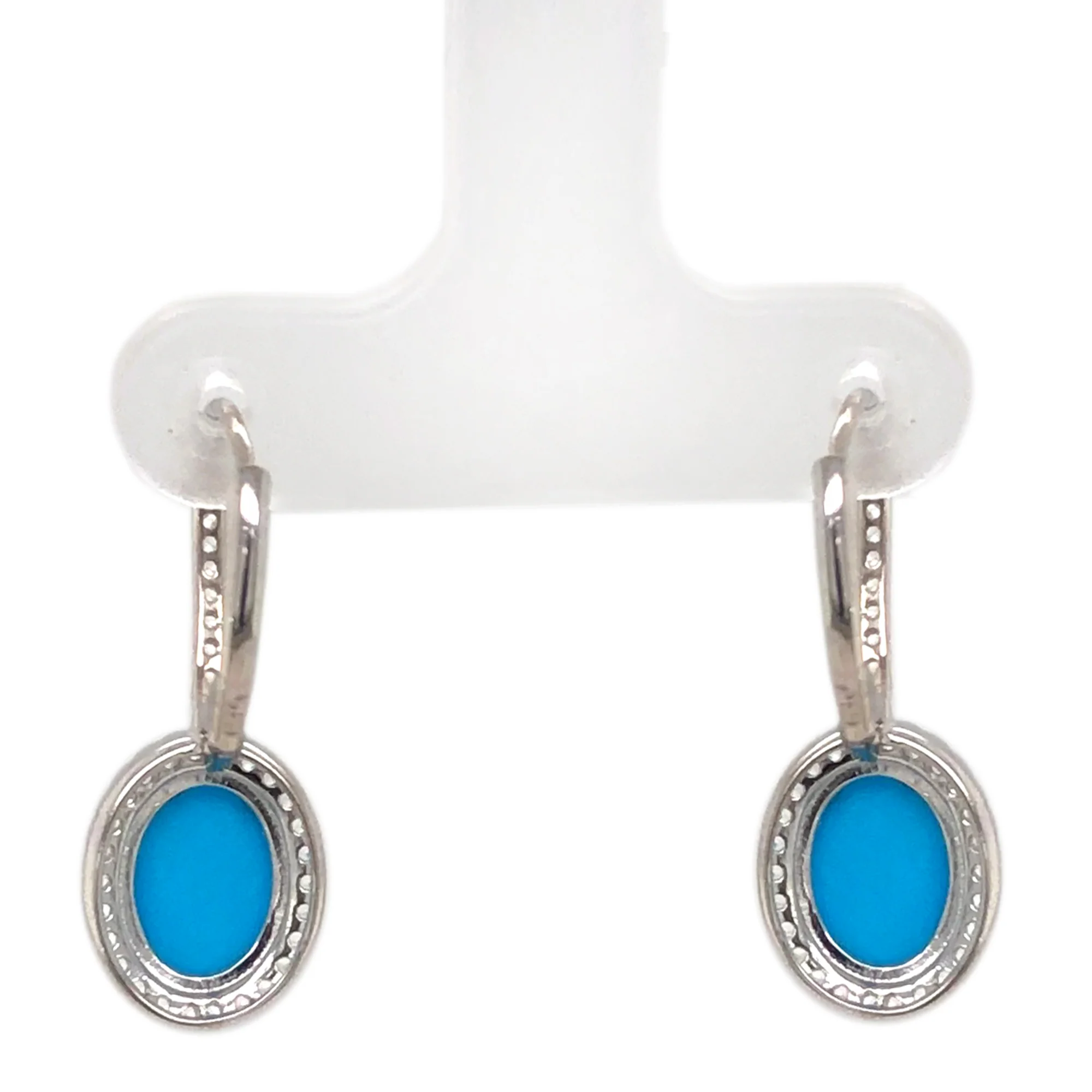 Sterling Silver 9x7mm Sleeping Beauty Turq & White Zircon Drop Earrings - Image 4