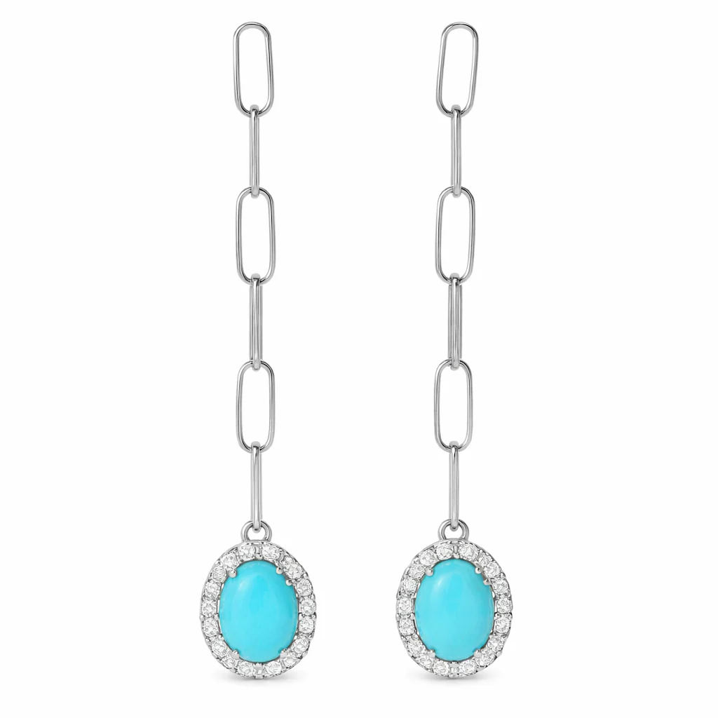 Sterling Silver 9x7mm Sleeping Beauty Turquoise Paperclip Dangle Earrings - Image 2