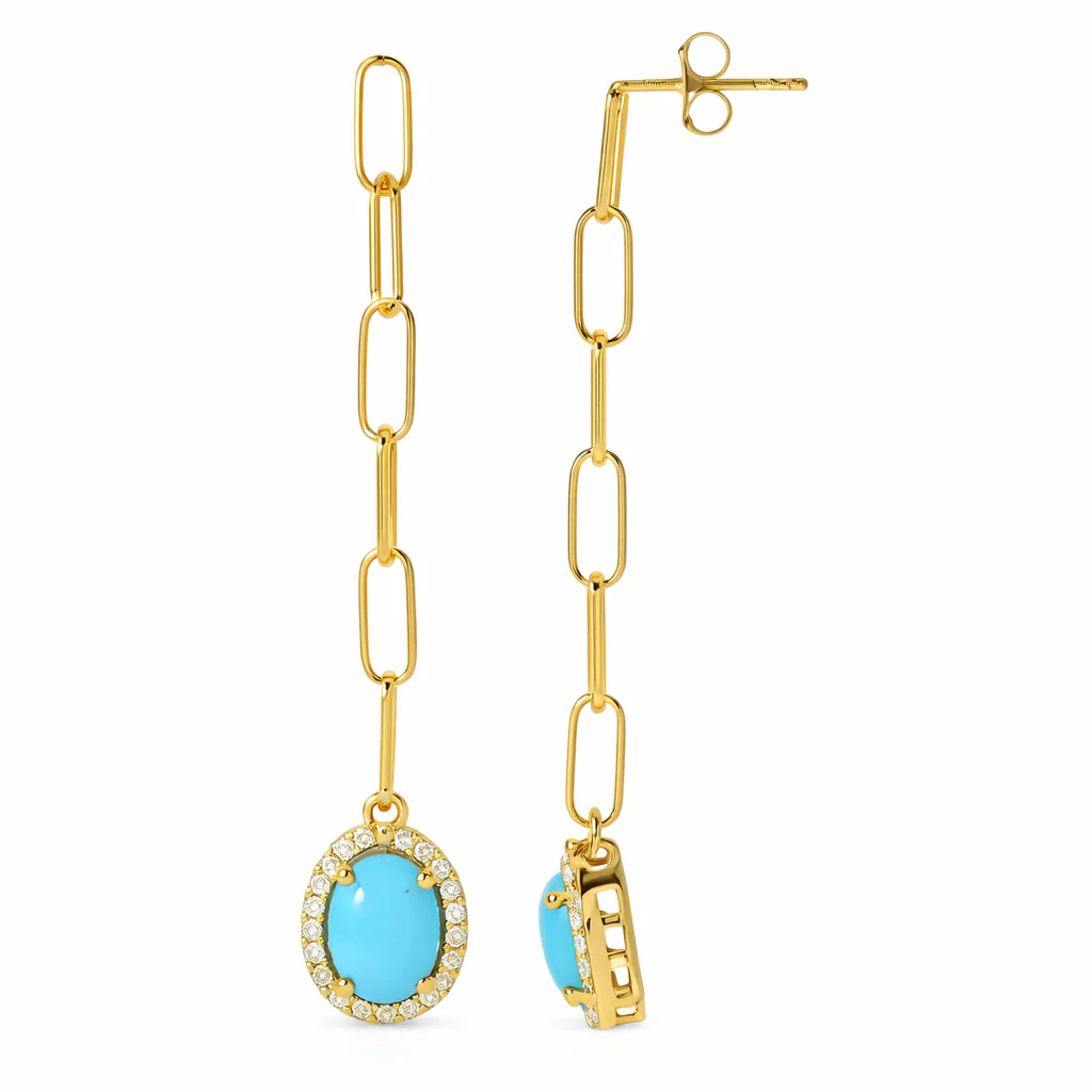 Sterling Silver 9x7mm Sleeping Beauty Turquoise Paperclip Dangle Earrings - Image 3