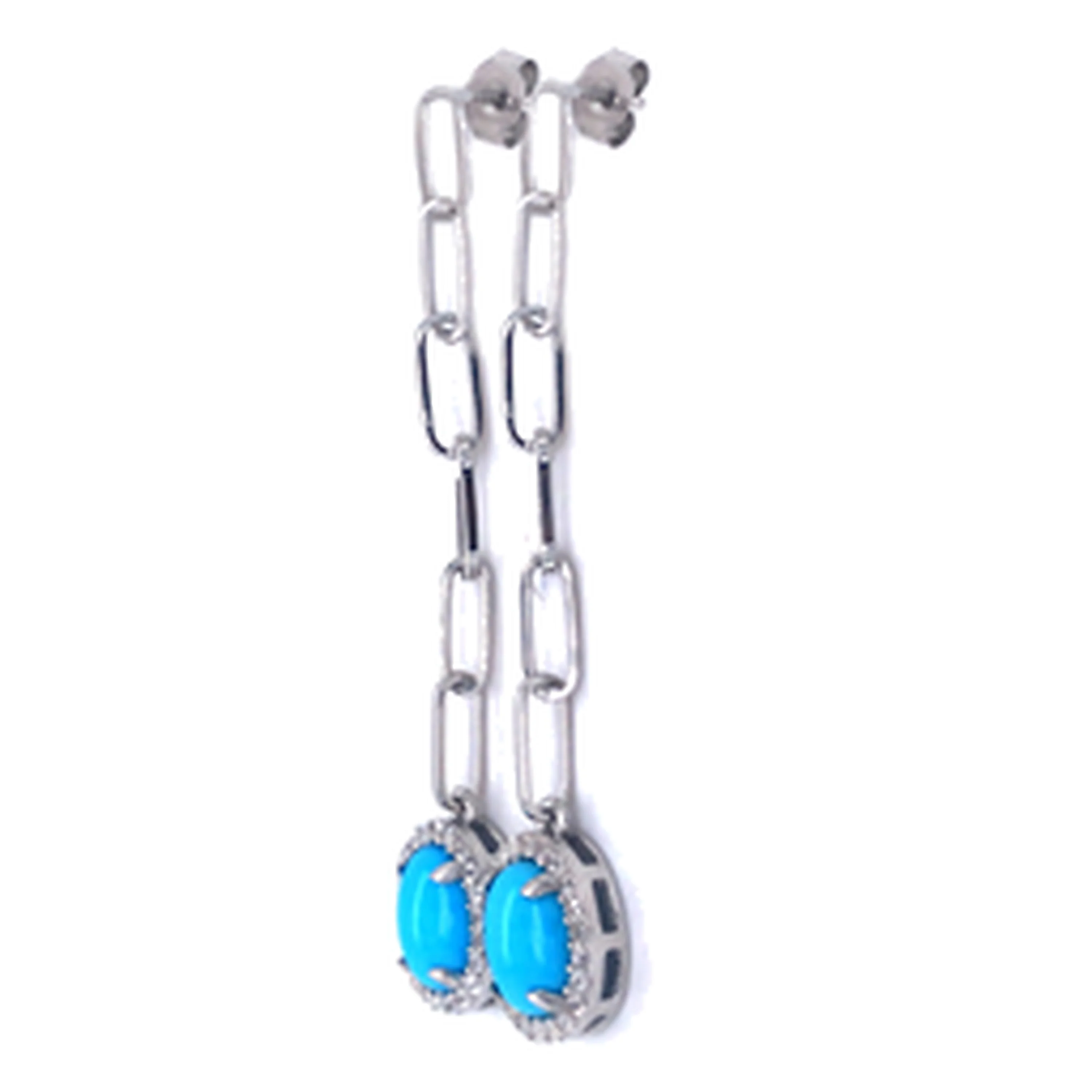 Sterling Silver 9x7mm Sleeping Beauty Turquoise Paperclip Dangle Earrings - Image 4