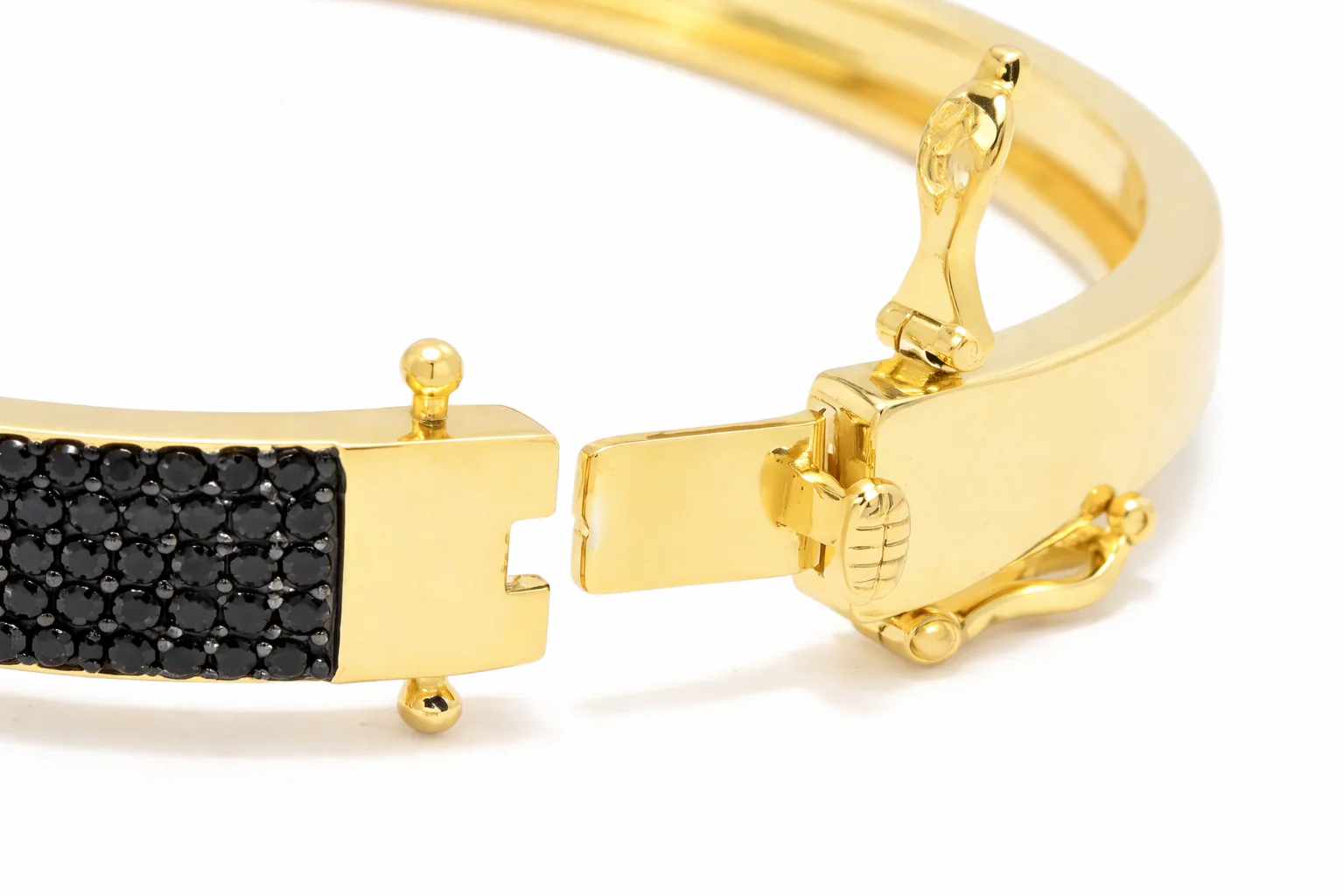 Sterling Silver Baguette Sleeping Beauty Turq & Black Spinel Hinged Bangle Bracelet - Image 2