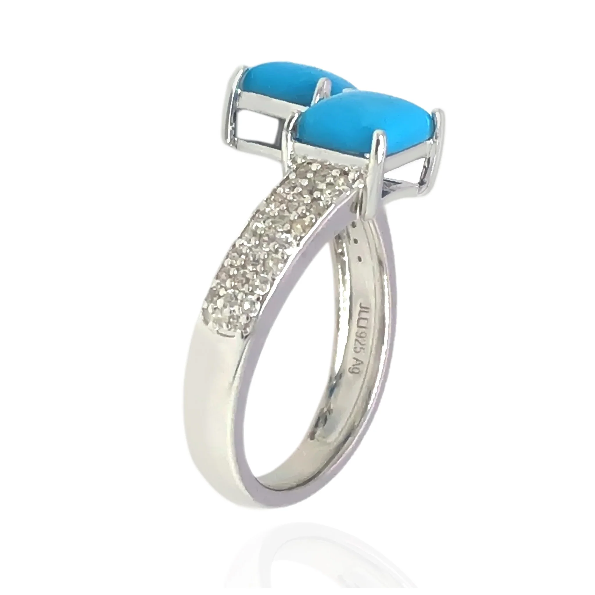 Sterling Silver Cushion Sleeping Beauty Turq & White Zircon Bypass Ring - Image 2