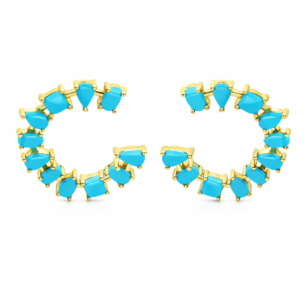 Sterling Silver Multi-Shape Sleeping Beauty Turquoise Forward Facing Hoop Earrings - Image 2