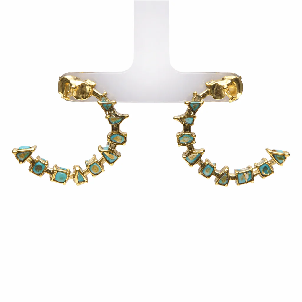 Sterling Silver Multi-Shape Sleeping Beauty Turquoise Forward Facing Hoop Earrings - Image 4
