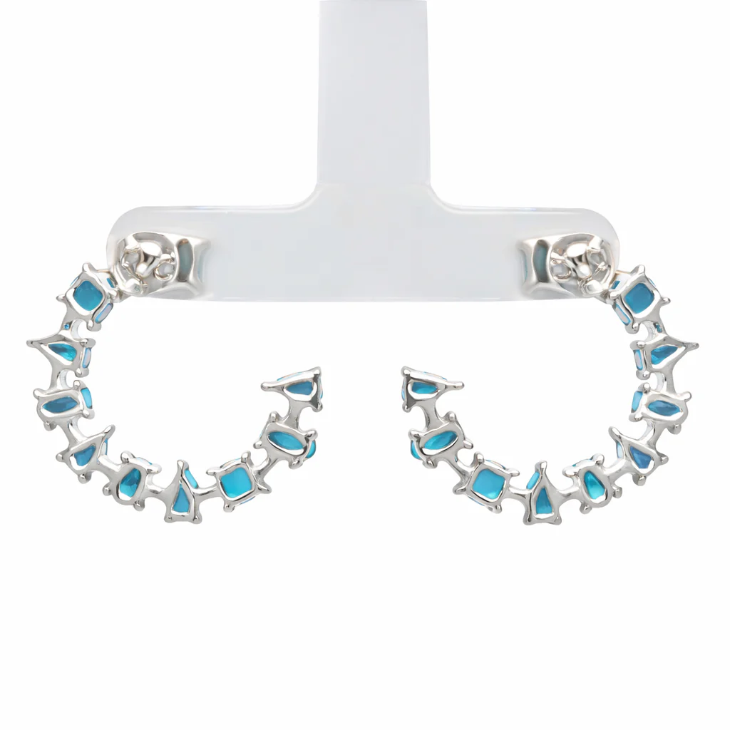 Sterling Silver Multi-Shape Sleeping Beauty Turquoise Forward Facing Hoop Earrings - Image 5