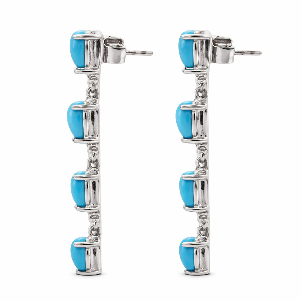 Sterling Silver Pear-Shaped Sleeping Beauty Turquoise Dangle Earrings - Image 2