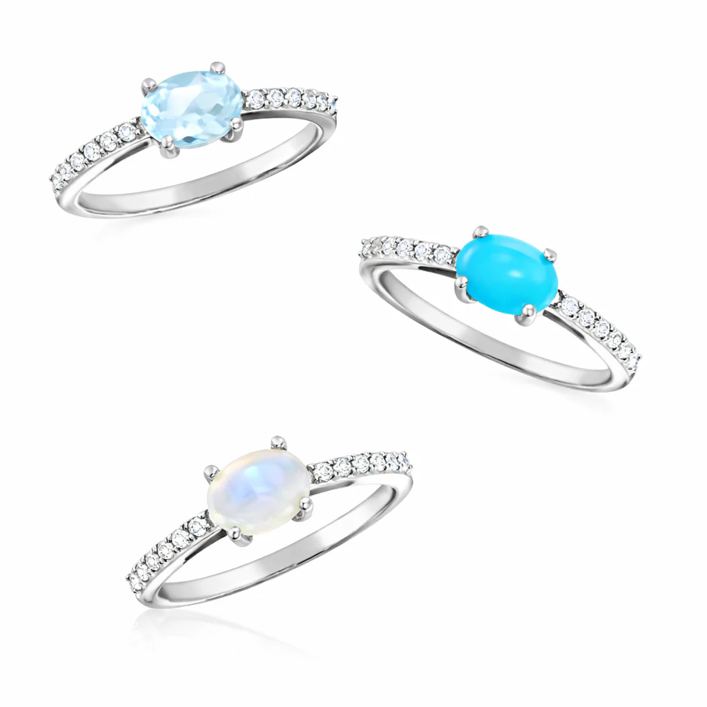 Sterling Silver Set of 3 Gemstone & White Zircon Stack Rings - Image 3