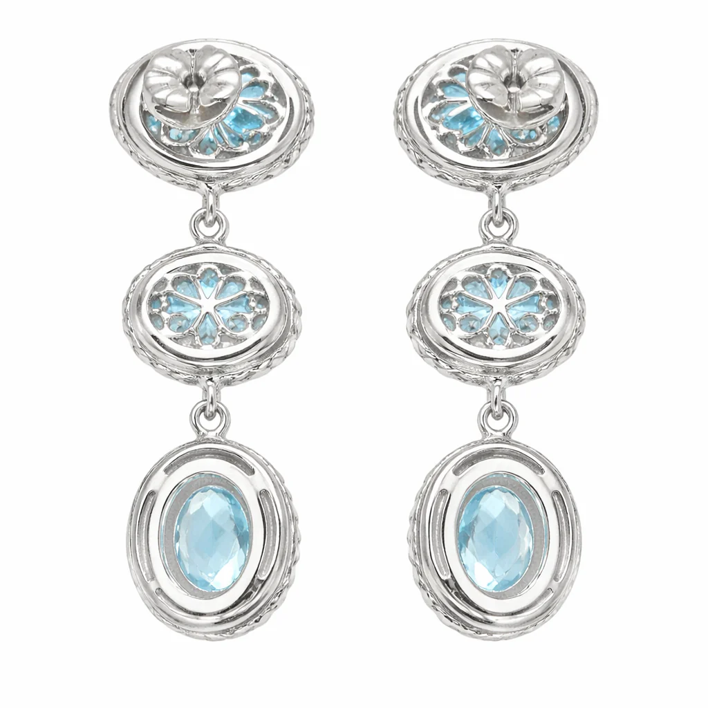 Sterling Silver Sleeping Beauty Turq & Blue Topaz Tiered Drop Earrings - Image 2