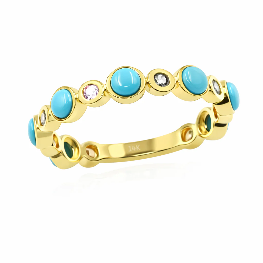Sterling Silver Sleeping Beauty Turq & Multi Sapphire Station Eternity Band Ring - Image 3