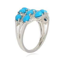 Sterling Silver Sleeping Beauty Turq & White Zircon Triple Row Wave Ring - Image 2