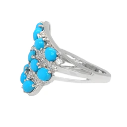Sterling Silver Sleeping Beauty Turq & White Zircon Triple Row Wave Ring - Image 3