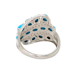 Sterling Silver Sleeping Beauty Turq & White Zircon Triple Row Wave Ring - Image 4