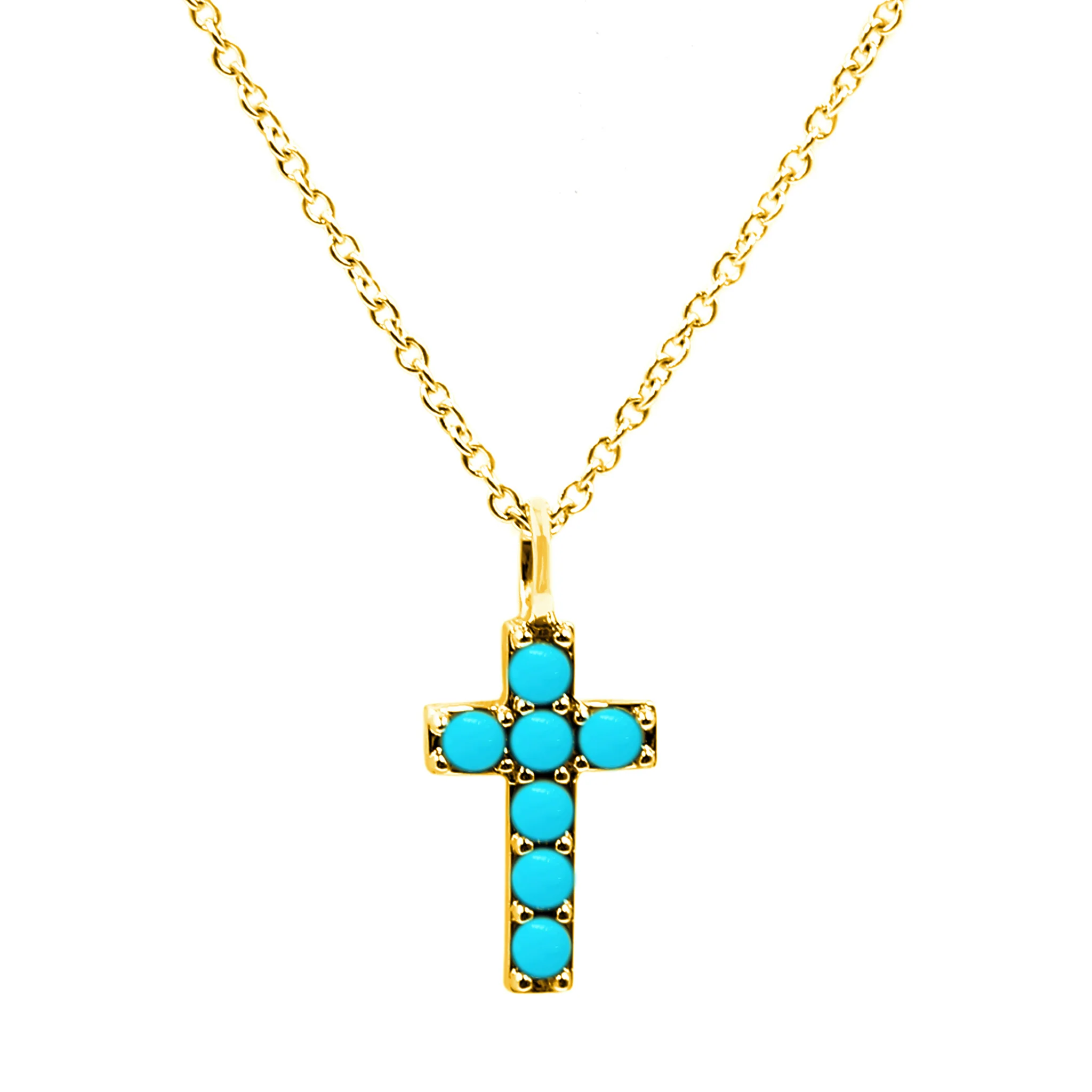 Sterling Silver Sleeping Beauty Turquoise Cross Pendant with Chain - Image 2