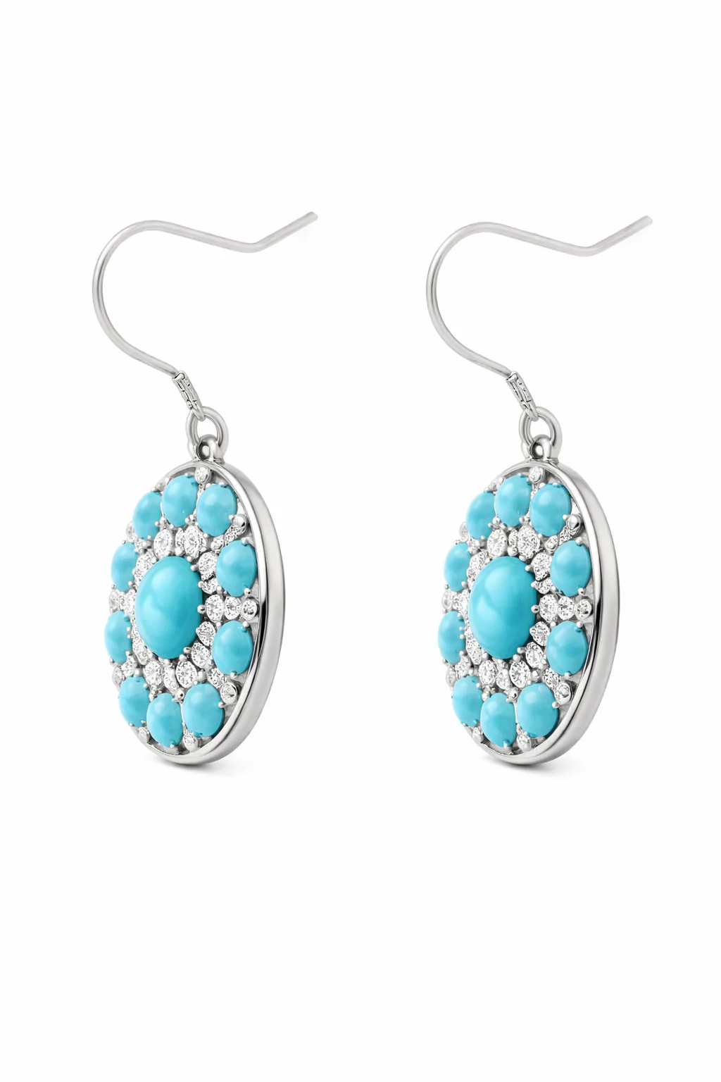 Sterling Silver Sleeping Beauty Turquoise Medallion Drop Earrings - Image 2