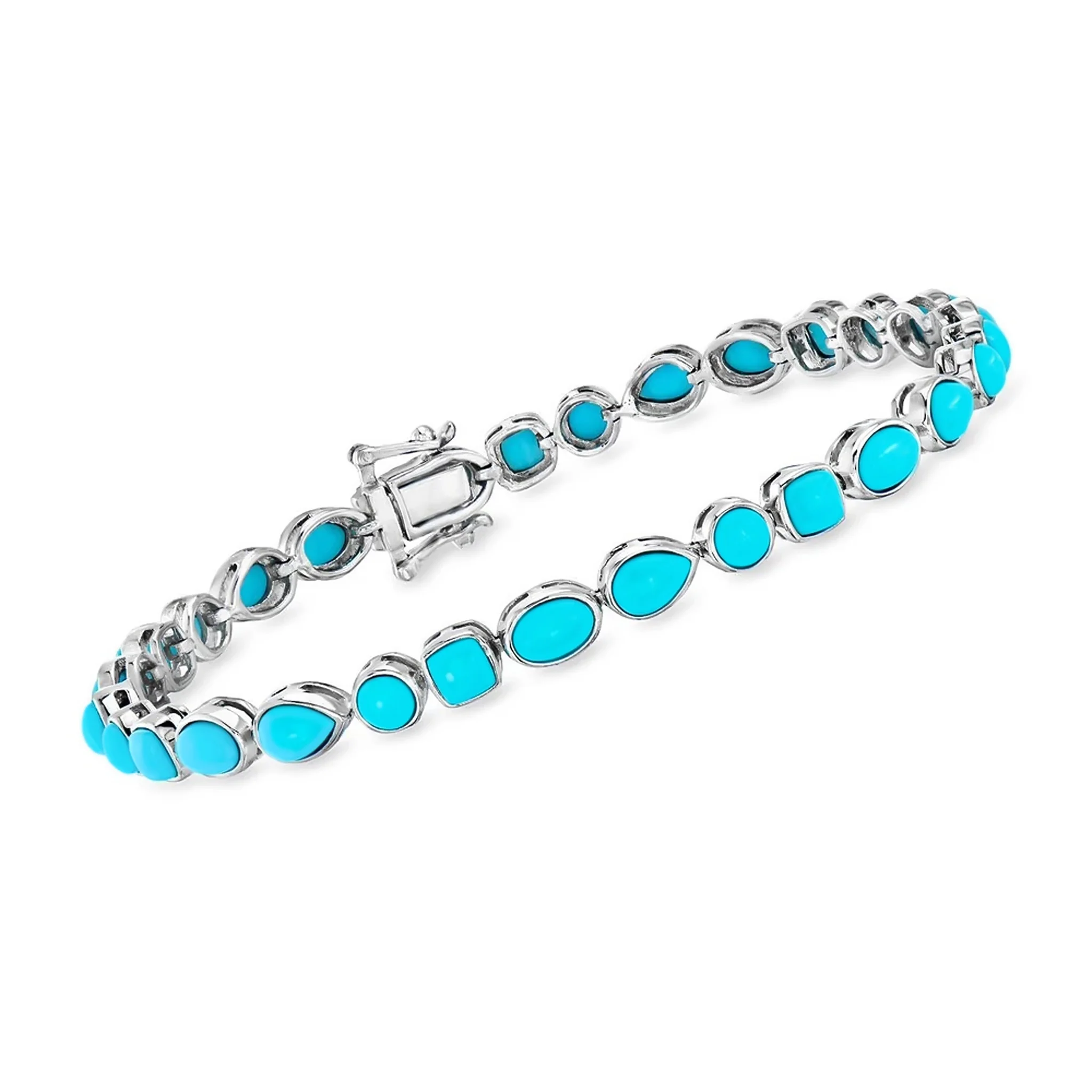 Sterling Silver Sleeping Beauty Turquoise Multi-Shape Line Bracelet - Image 2
