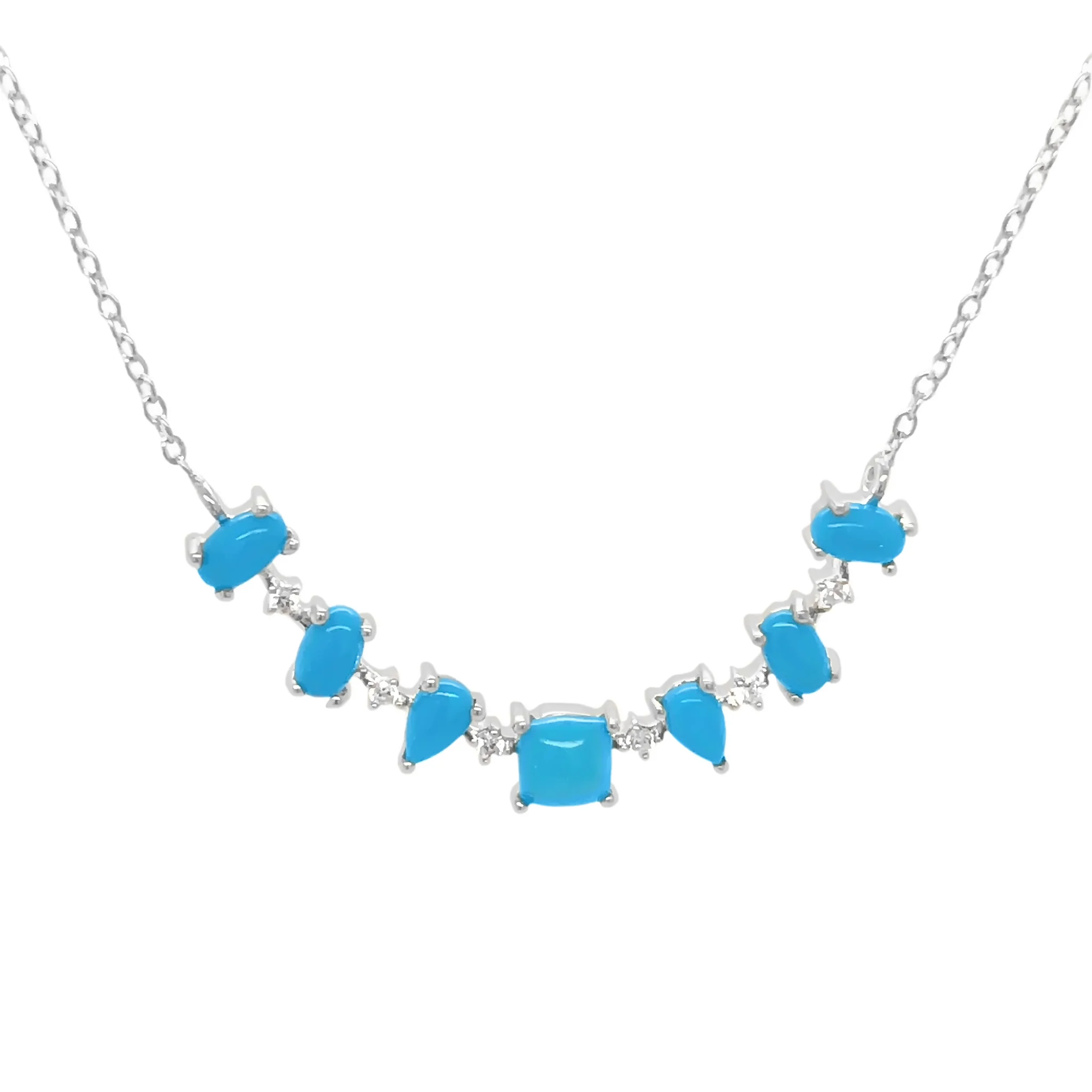 Sterling Silver Sleeping Beauty Turquoise Multi-Shape Line Necklace - Image 2