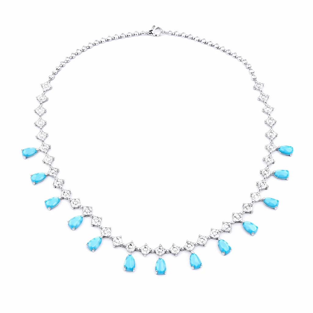 Sterling Silver Sleeping Beauty Turquoise & White Zircon Charm Necklace - Image 2