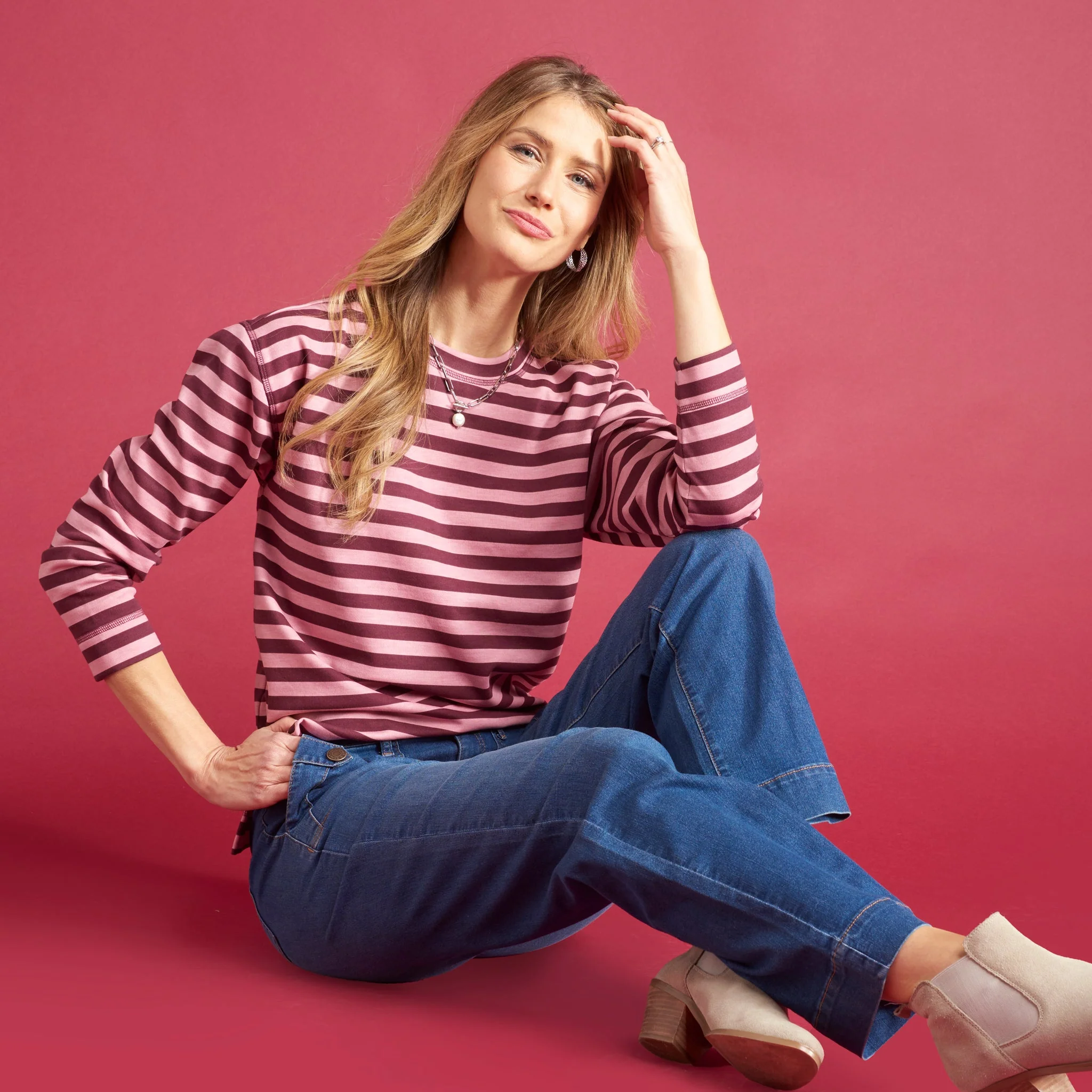 Christopher & Banks Stripe Crew Neck Long Sleeve Sweatshirt - Image 2