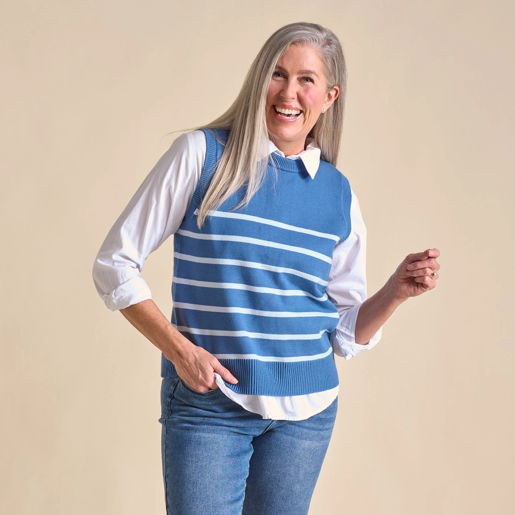 Christopher & Banks Stripe Crew Neck Sweater Vest - Image 3