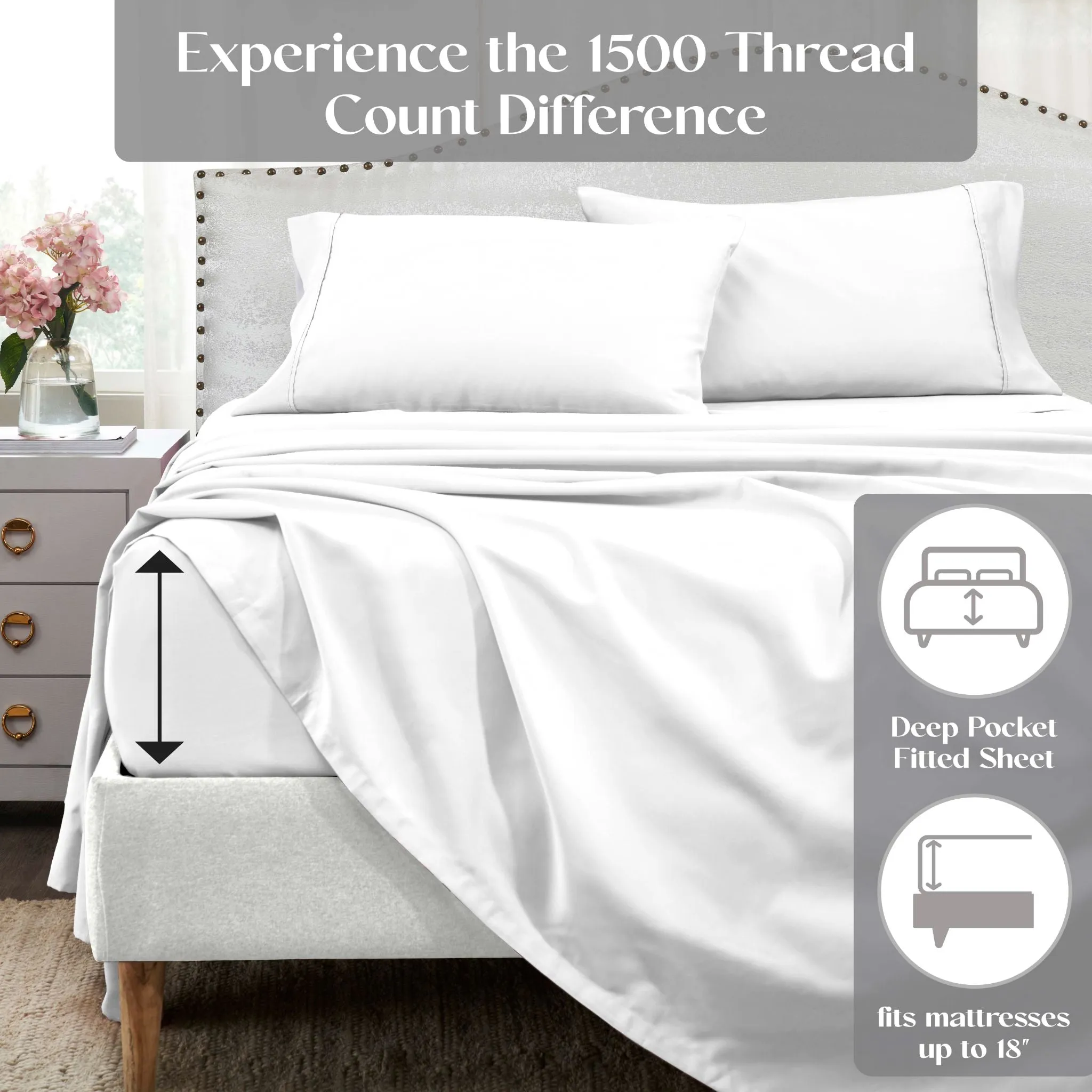 Superior 1500 Thread Count Cotton Blend Deep Pocket Solid 4-Piece Sheet Set - Image 22