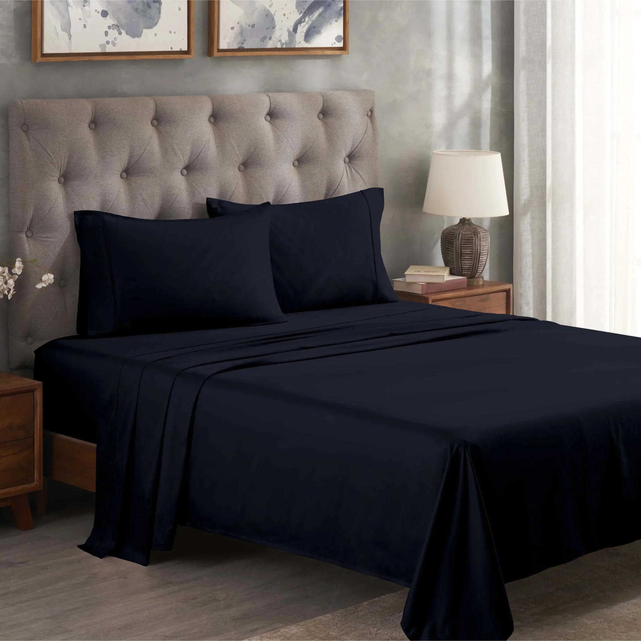Superior Solid 300 Thread Count Egyptian Cotton Sateen 4-Piece Sheet Set - Image 25