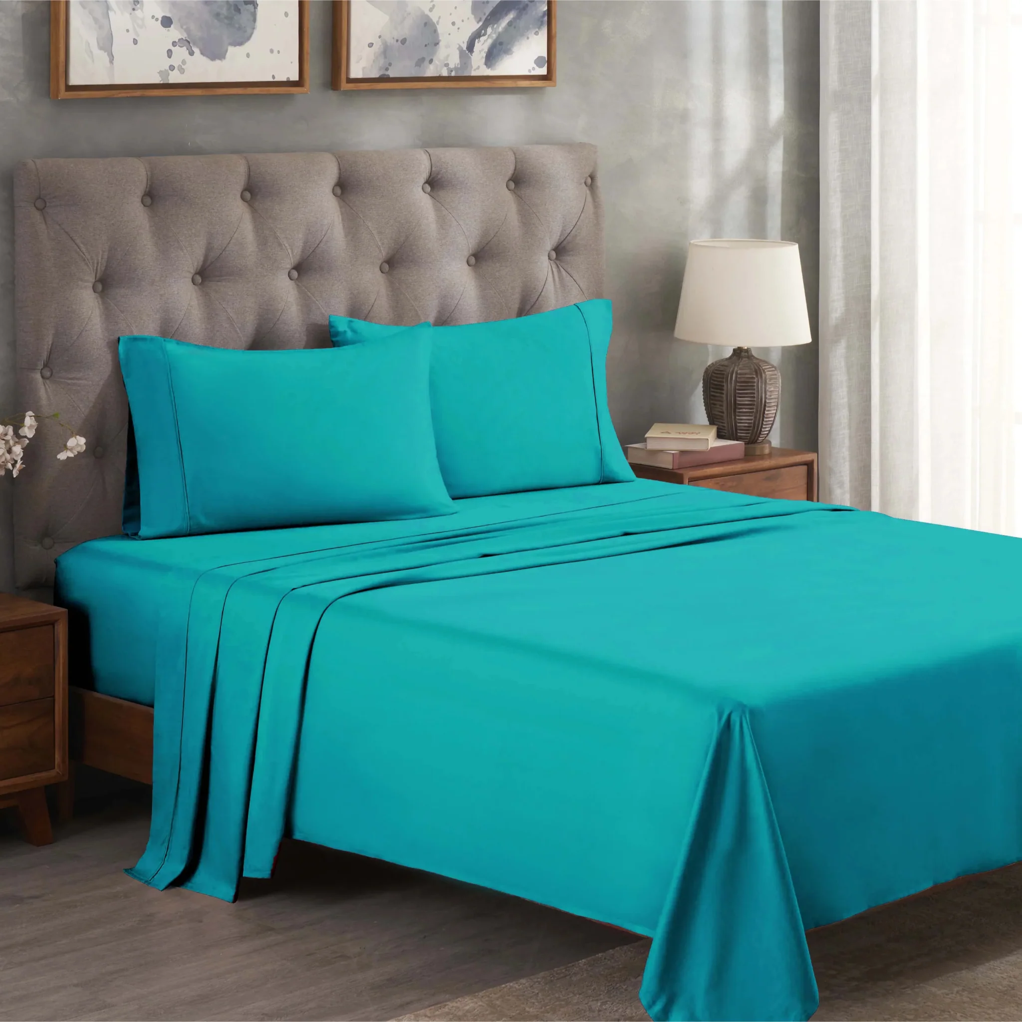 Superior Solid 300 Thread Count Egyptian Cotton Sateen 4-Piece Sheet Set - Image 28