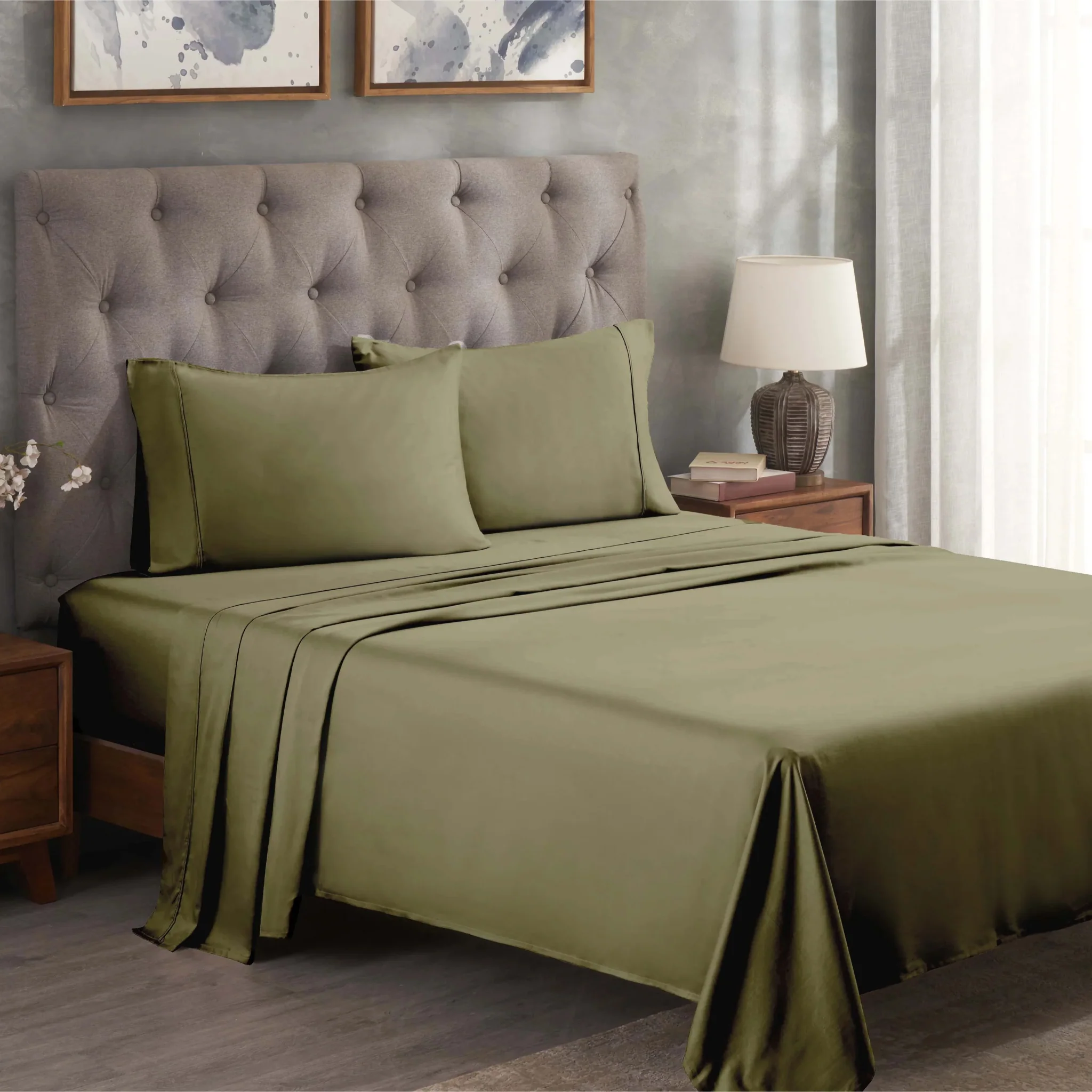 Superior Solid 300 Thread Count Egyptian Cotton Sateen 4-Piece Sheet Set - Image 30