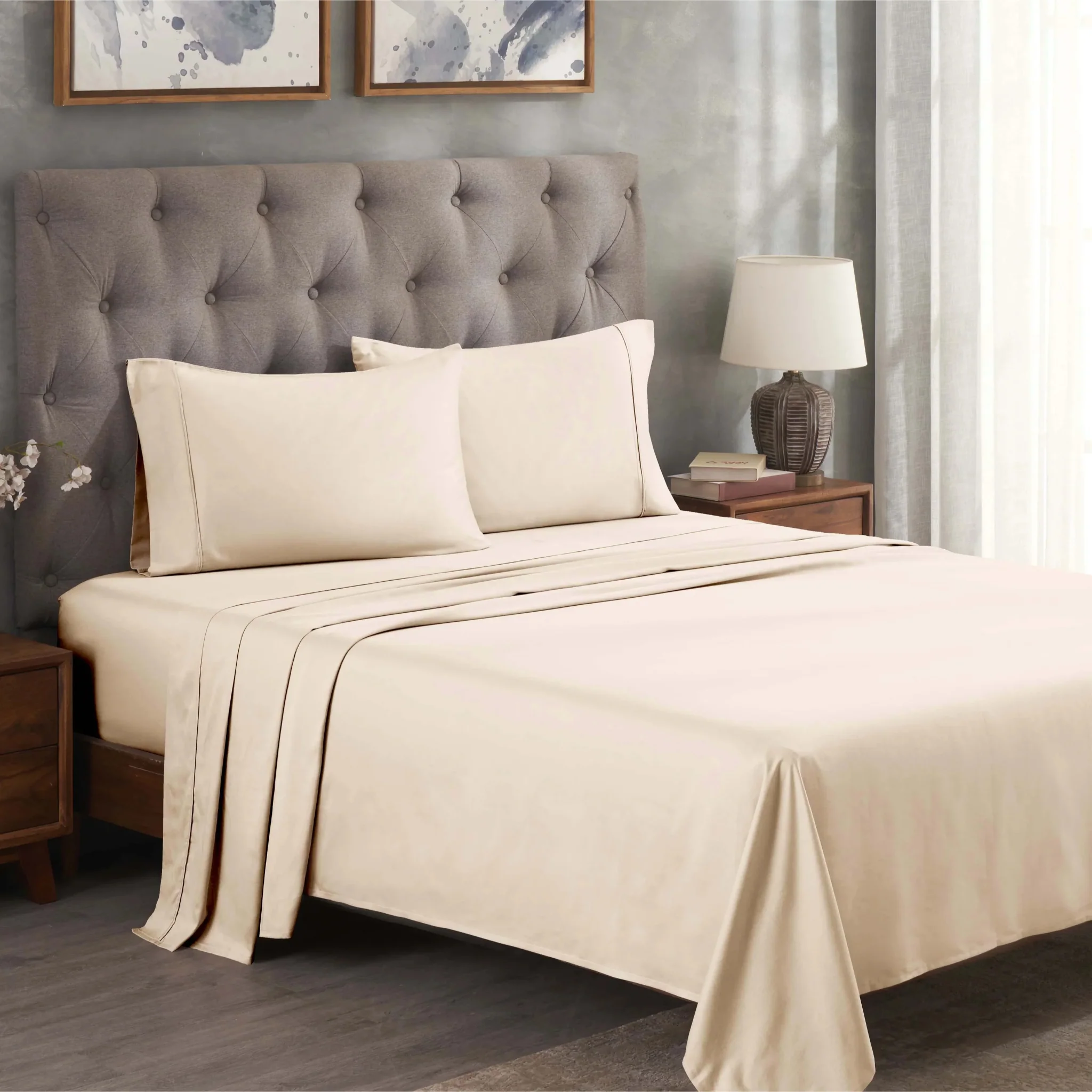 Superior Solid 300 Thread Count Egyptian Cotton Sateen Sheet Set 4-Piece - Image 3
