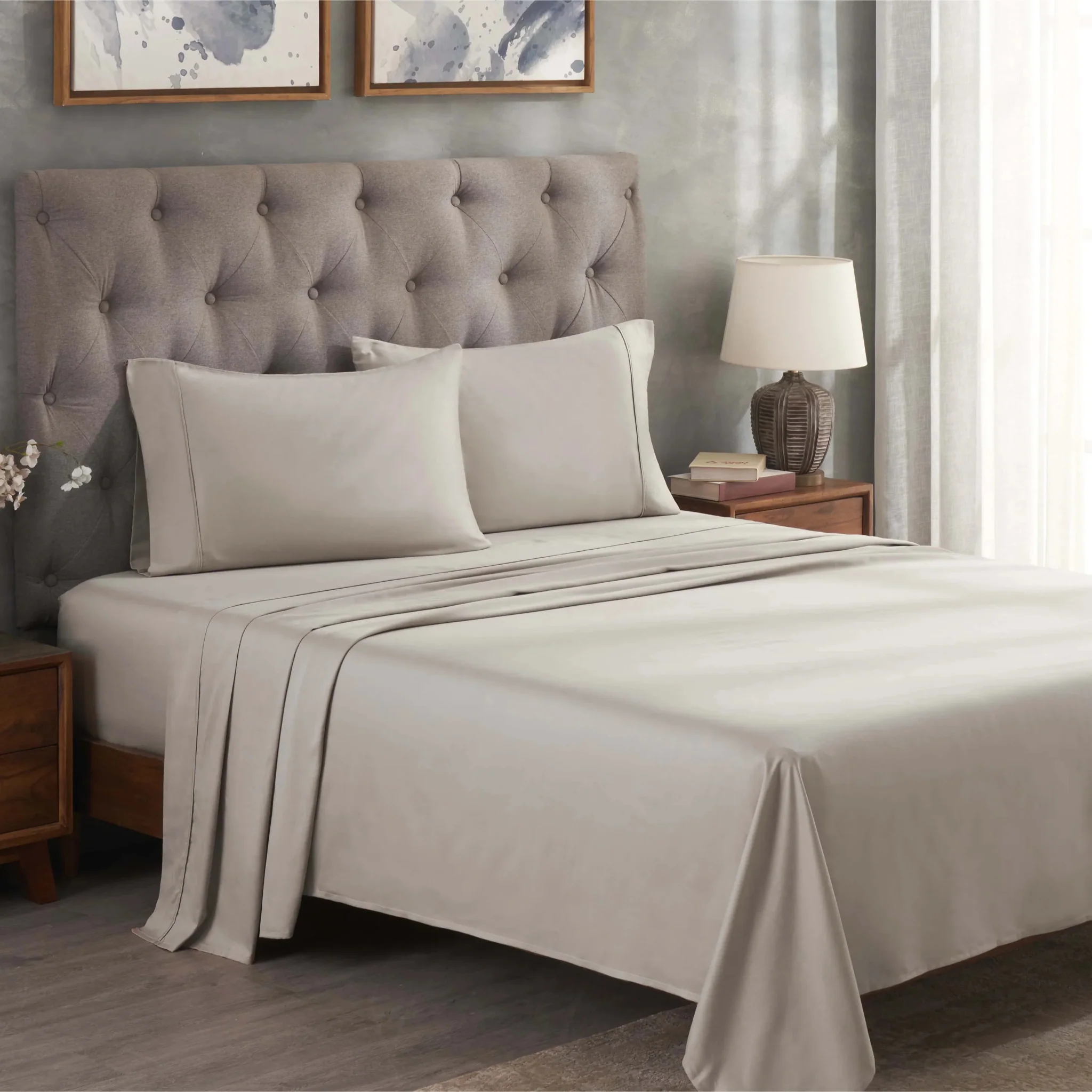 Superior Solid 300 Thread Count Egyptian Cotton Sateen Sheet Set 4-Piece - Image 4