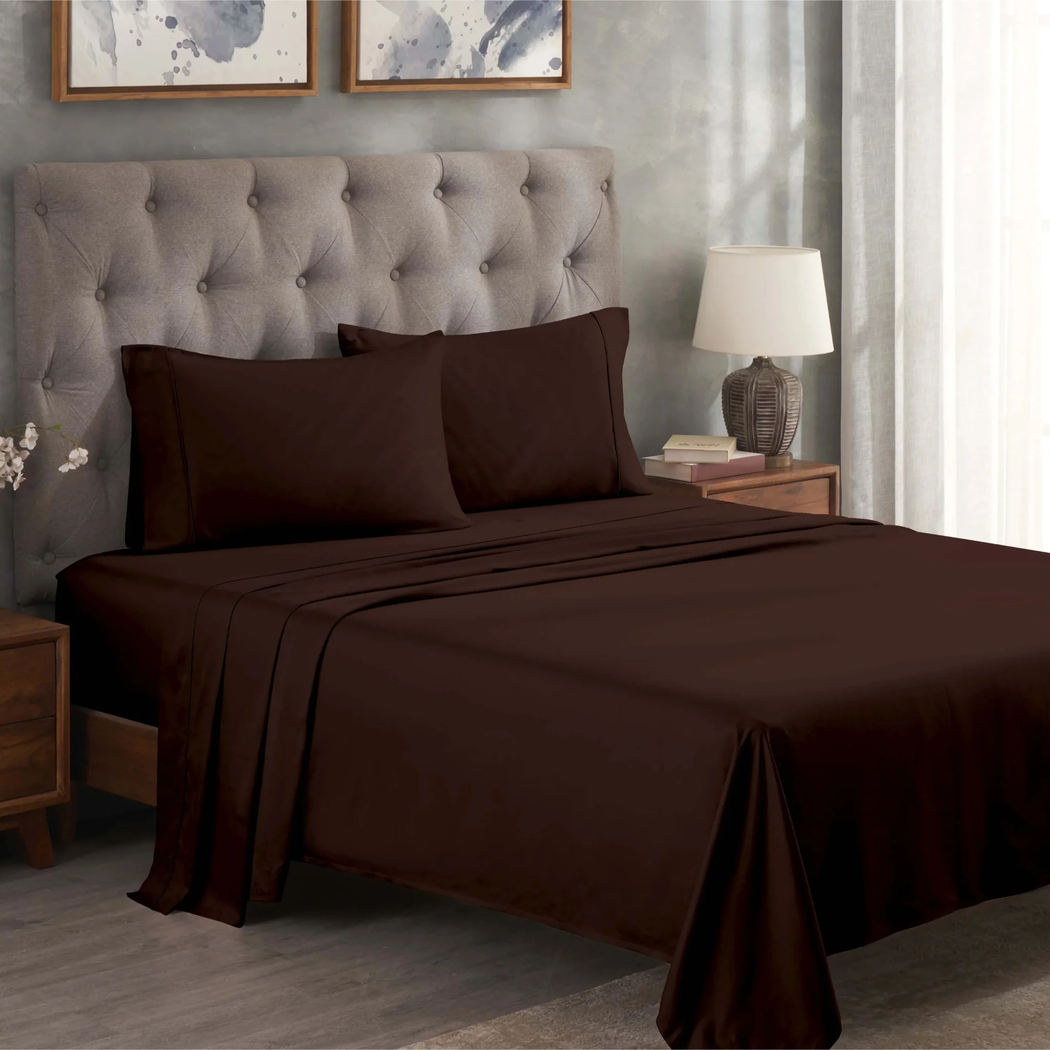 Superior Solid 300 Thread Count Egyptian Cotton Sateen Sheet Set 4-Piece - Image 5