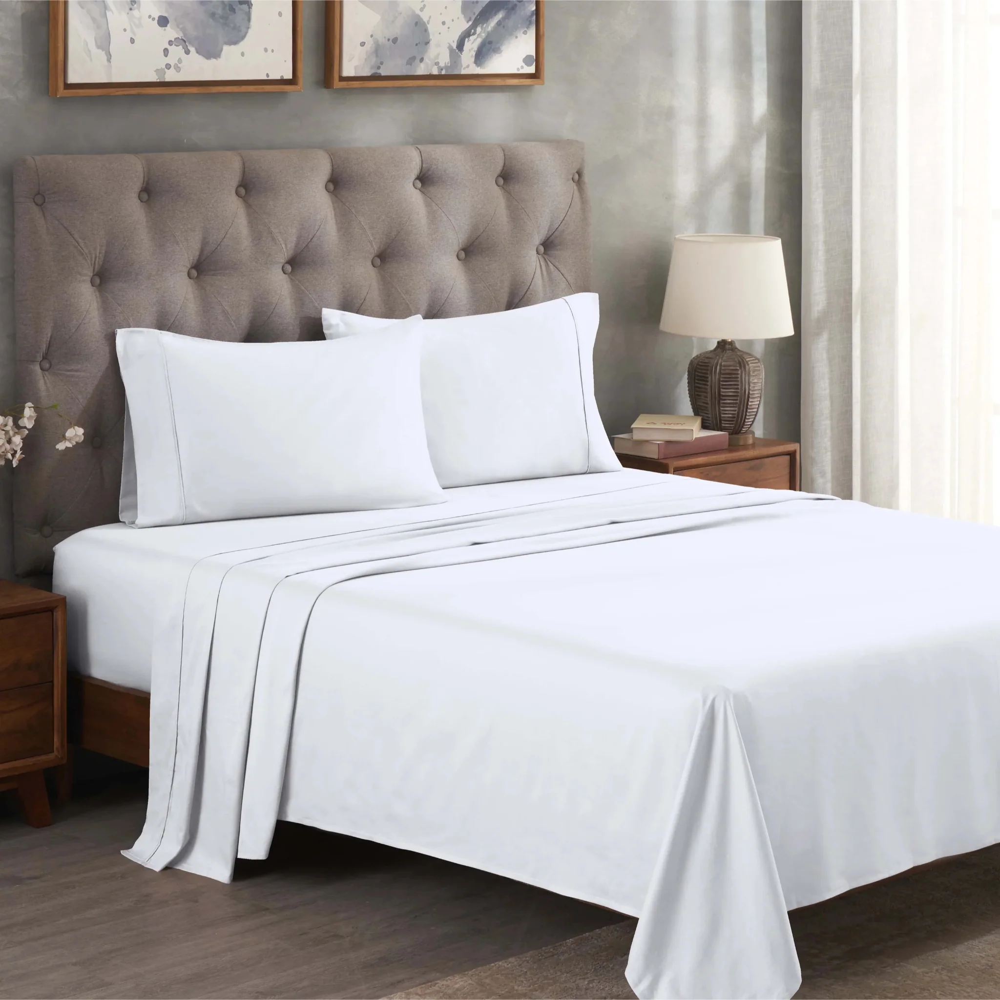 Superior Solid 300 Thread Count Egyptian Cotton Sateen Sheet Set 4-Piece - Image 6