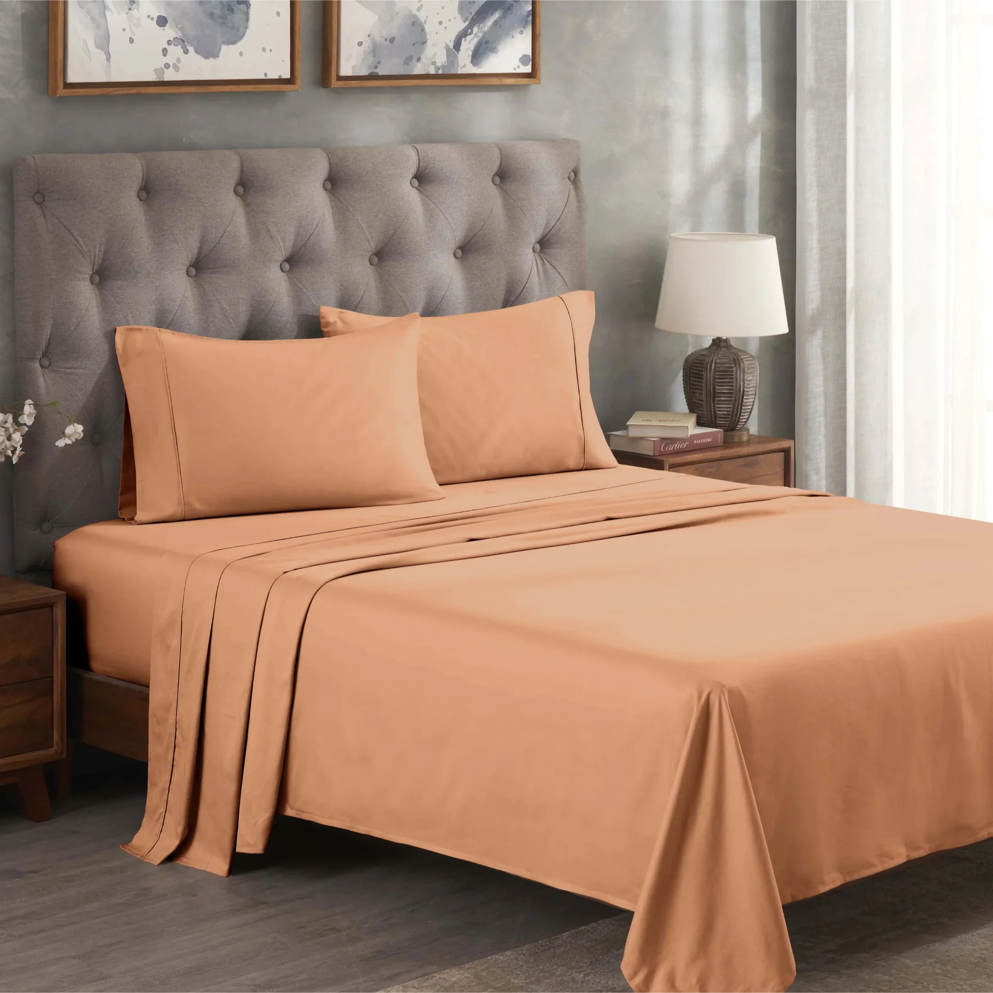 Superior Solid 300 Thread Count Egyptian Cotton Sateen Sheet Set 4-Piece - Image 7