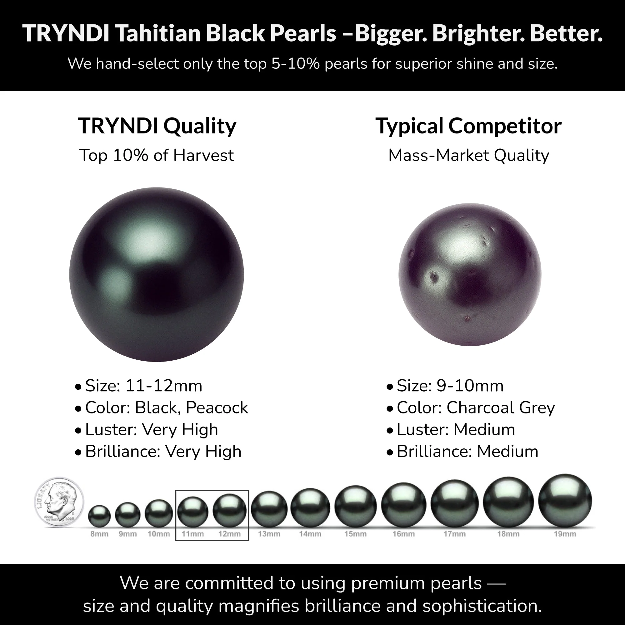 TRYNDI Rhodium Plated 11-12mm Tahitian Black Pearl Swarovski Crystal Circle Necklace - Image 4