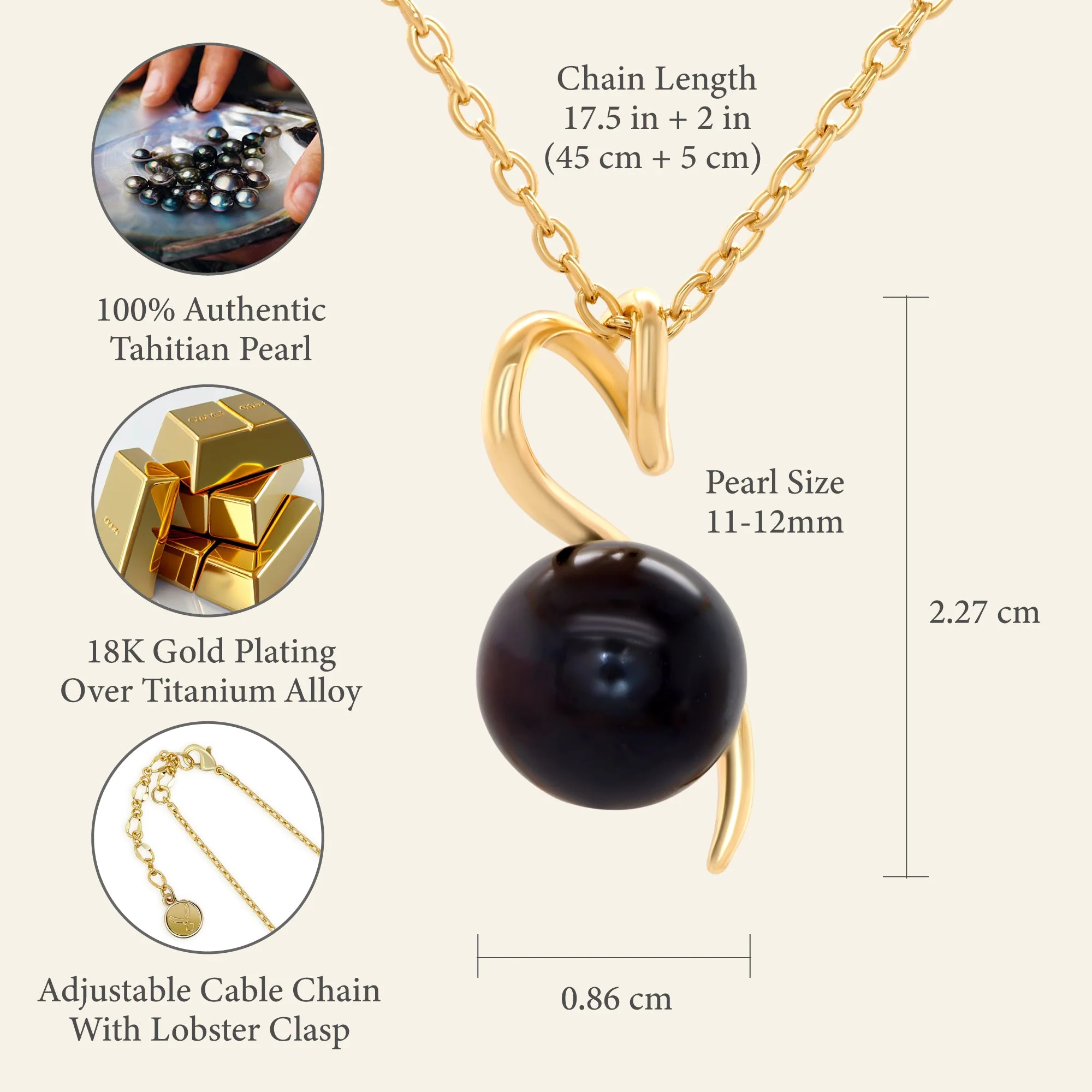 TRYNDI 18K Gold Plated 11-12mm Tahitian Black Pearl Swarovski Crystal Twist Necklace - Image 5