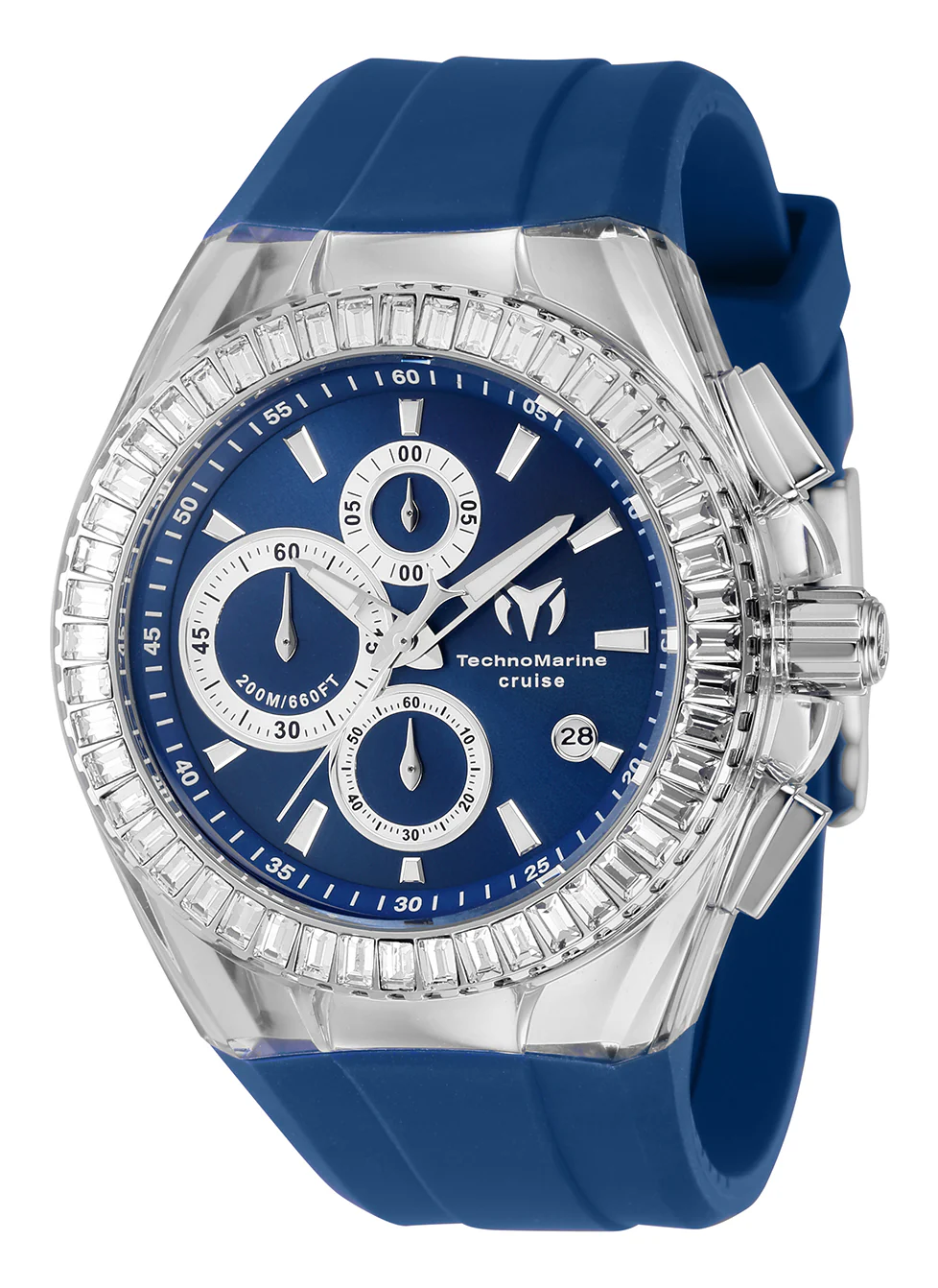 TechnoMarine Men's 45mm Cruise Quartz Baguette Crystal Silicone Strap Watch - Image 3