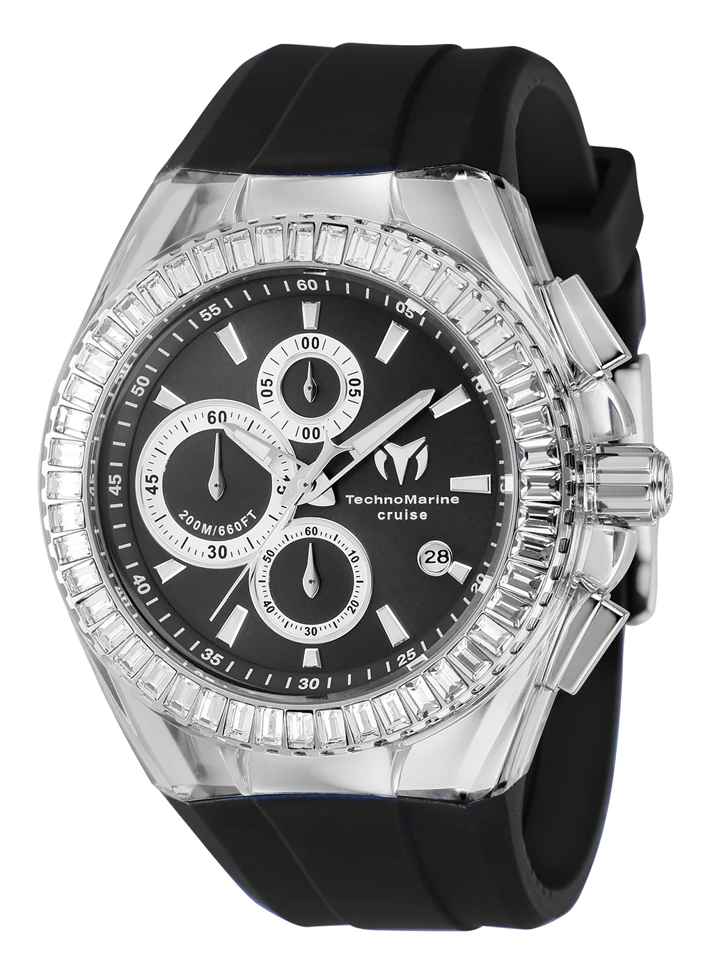 TechnoMarine Men's 45mm Cruise Quartz Baguette Crystal Silicone Strap Watch - Image 4