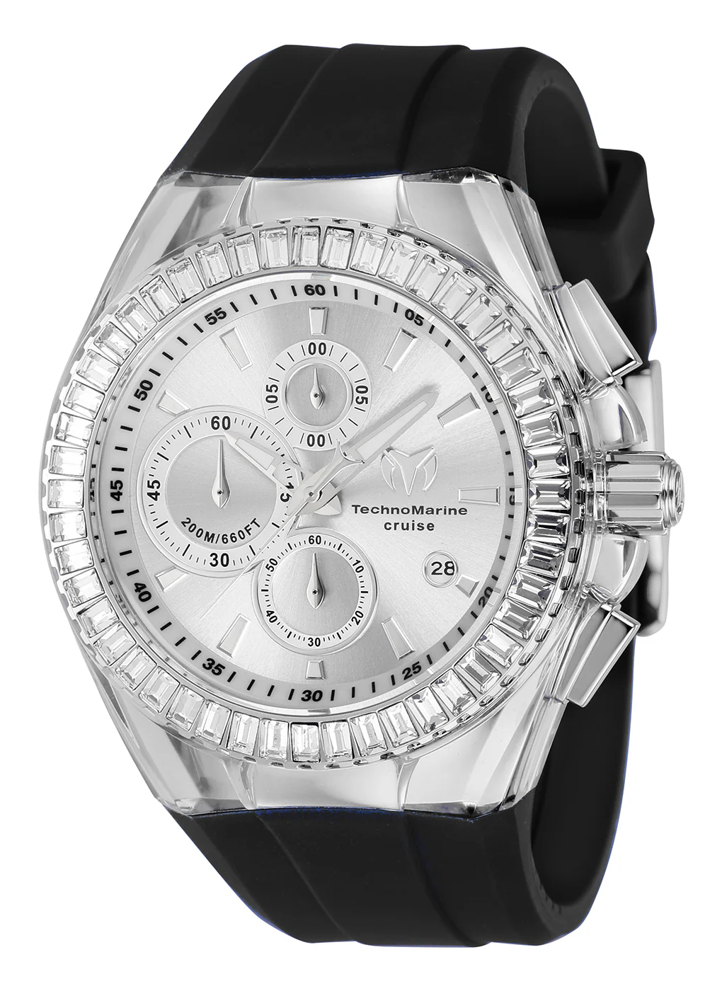 TechnoMarine Men's 45mm Cruise Quartz Baguette Crystal Silicone Strap Watch - Image 5