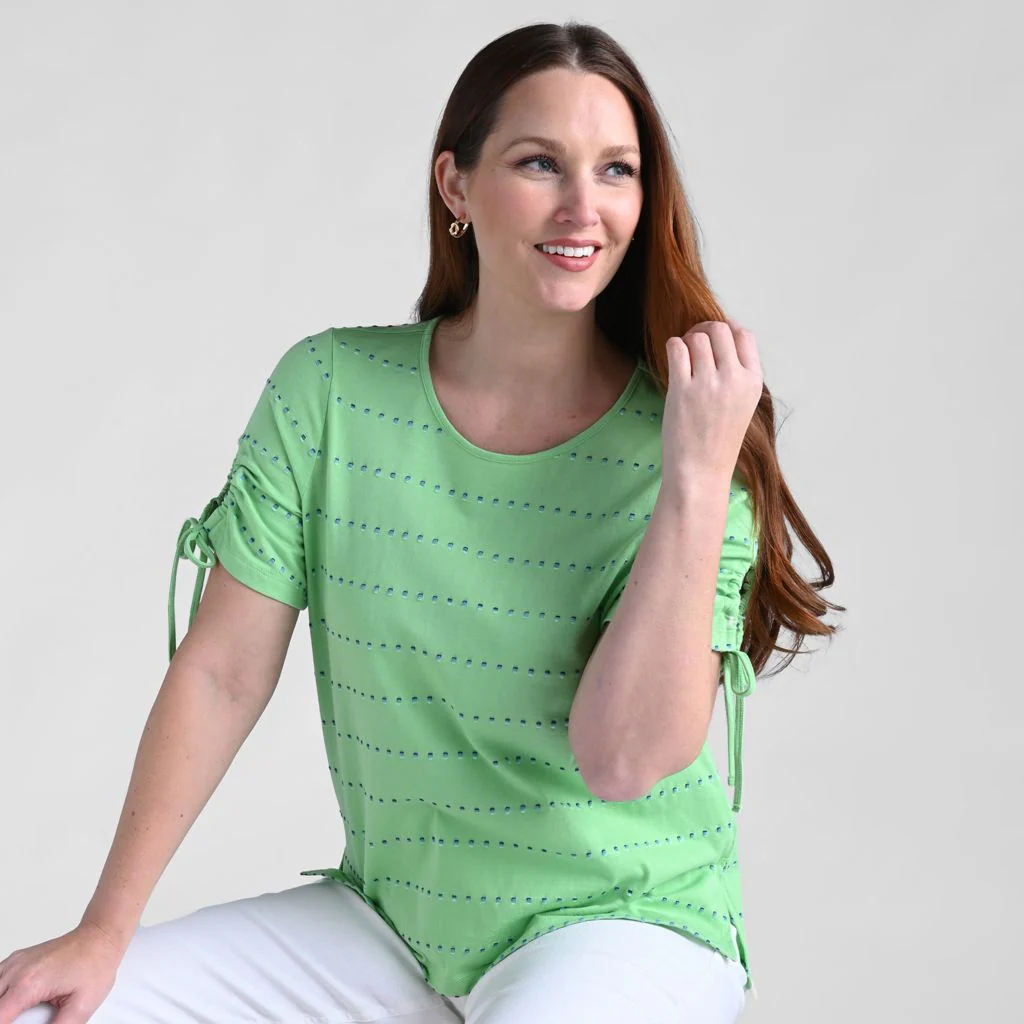 Christopher & Banks Textured Dot Striped Tie Sleeve Top - Image 2
