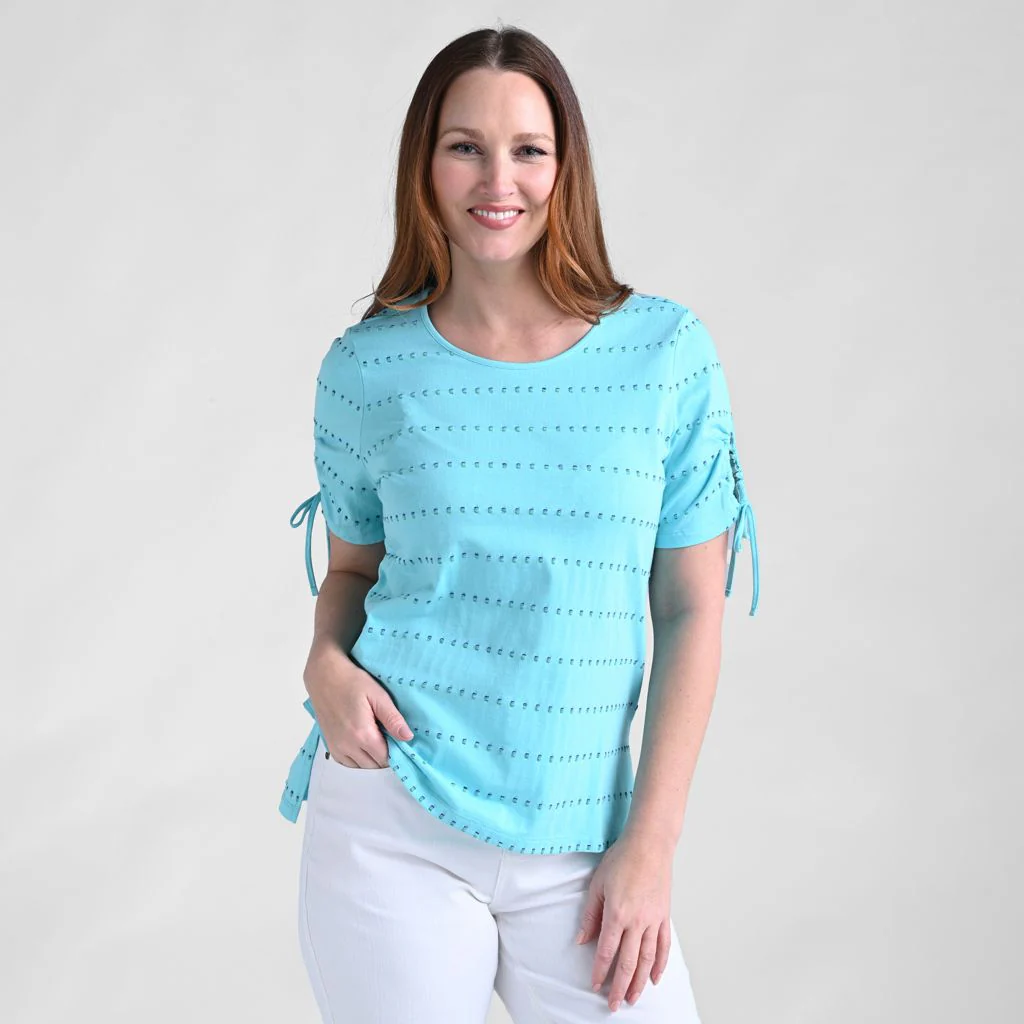 Christopher & Banks Textured Dot Striped Tie Sleeve Top - Image 3
